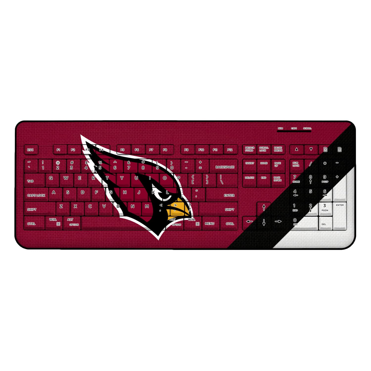 Arizona Cardinals Diagonal Stripe Wireless Keyboard - NFL Gaming & Office Keyboard with Ergonomic Design for PC, Mac, Laptop - Perfect for Football Fans, Home Office & Gaming Setup
