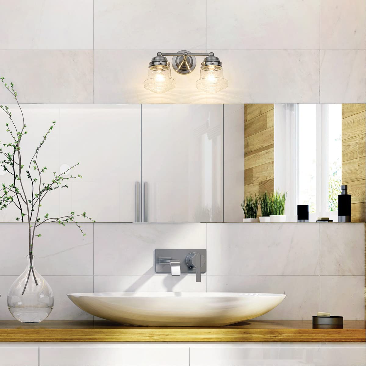 Z-Lite 2-Light Bathroom Vanity Light Fixture 736-2V-BN - Modern Sconce Lighting for Bathroom Mirror, Bedroom & Dressing Room