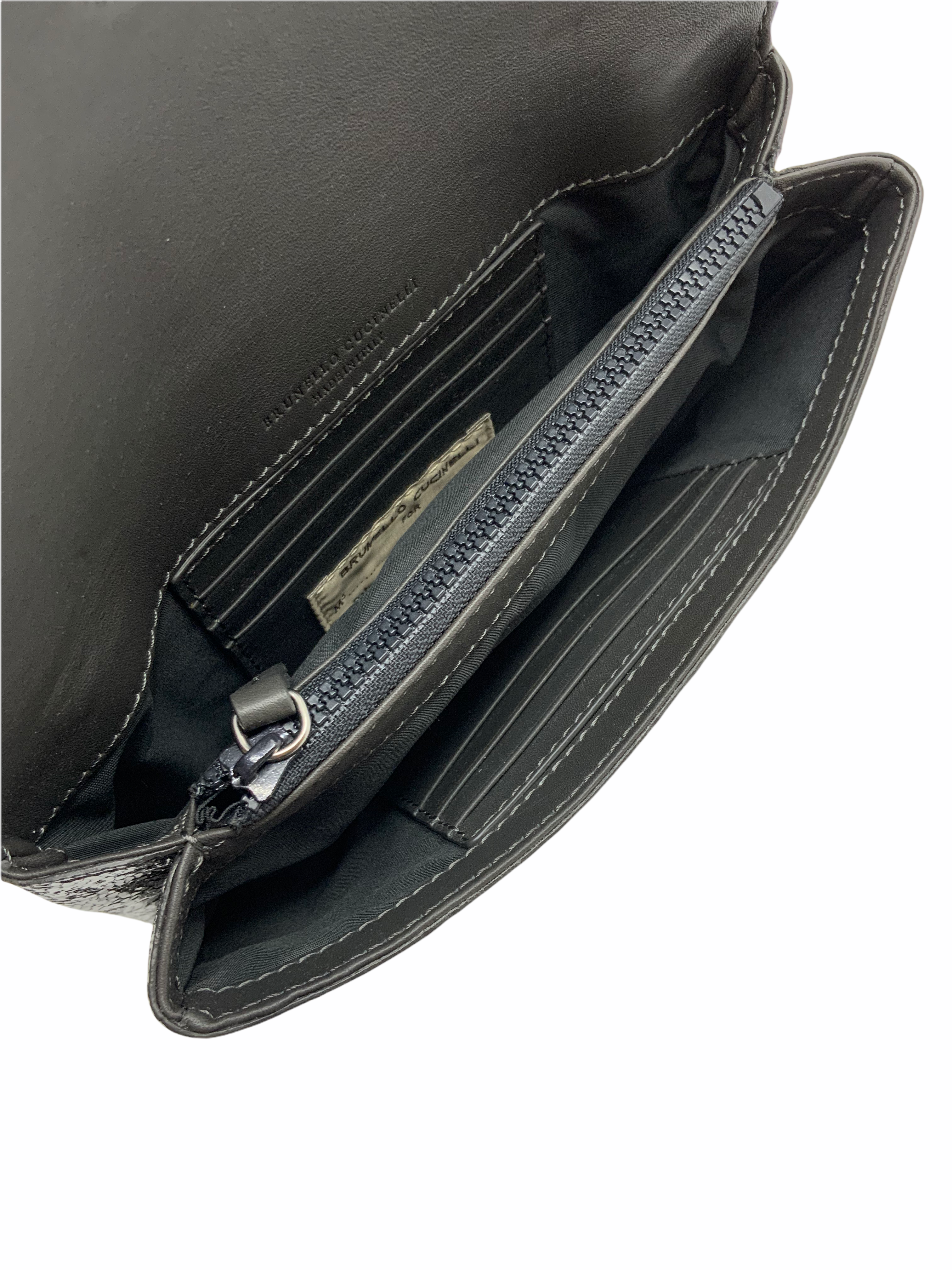 Brunello Cucinelli Metallic Leather Wallet on Strap Crossbody Bag for Women - Elegant Evening Clutch & Everyday Purse for Parties, Dinner Dates, and Shopping
