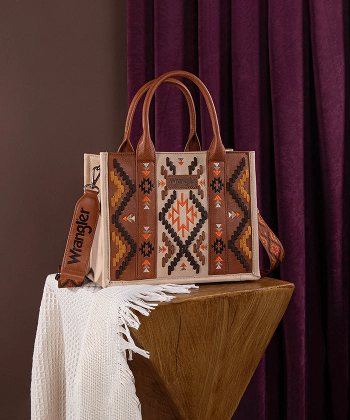 Wrangler Aztec Embroidered Whipstitch Tote Bag for Women - Stylish Boho Shoulder Bag for Travel, Beach & Shopping