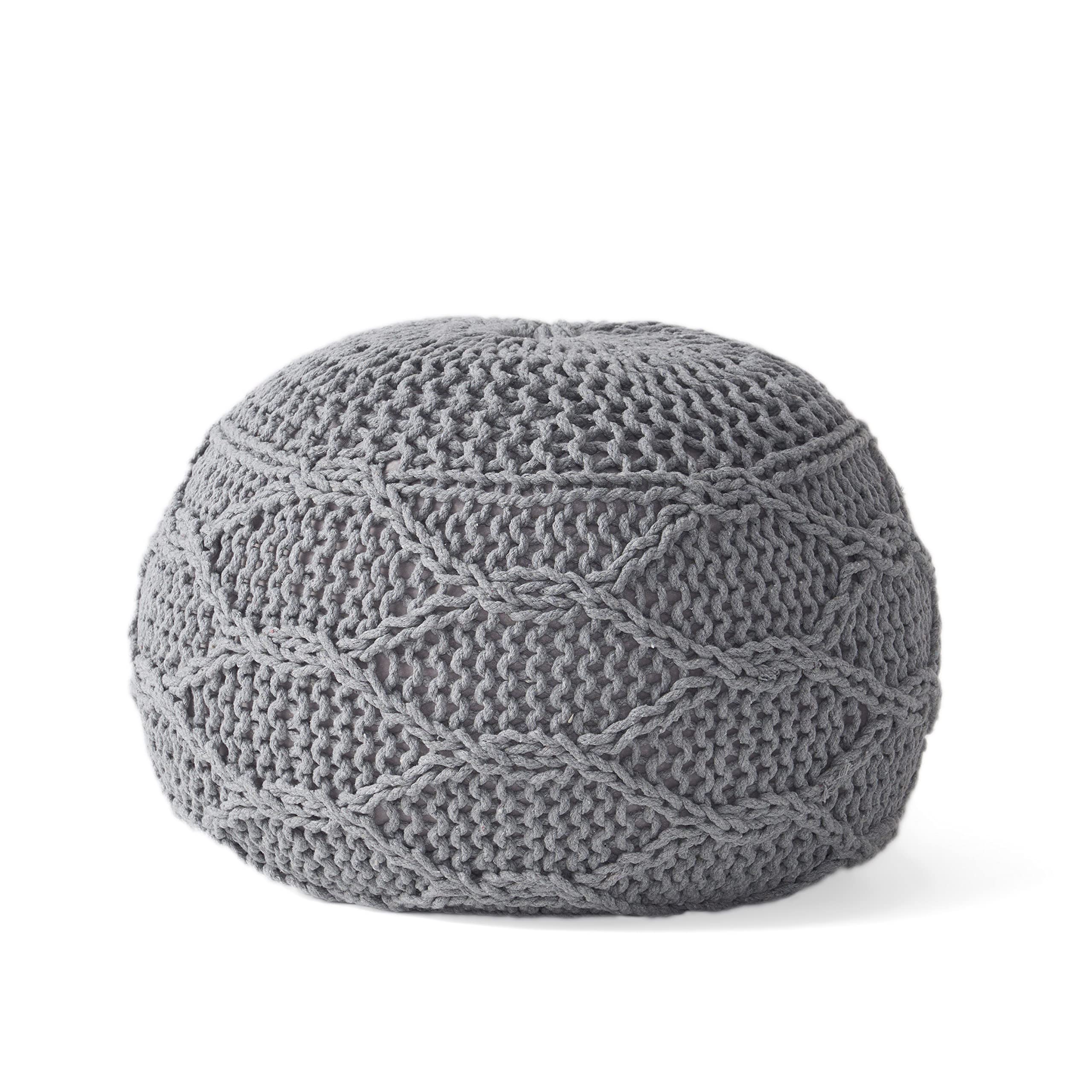 Christopher Knight Home Morven Pouf Ottoman - Gray Accent Chair for Living Room, Bedroom, or Office - Soft Fabric Footrest & Extra Seating