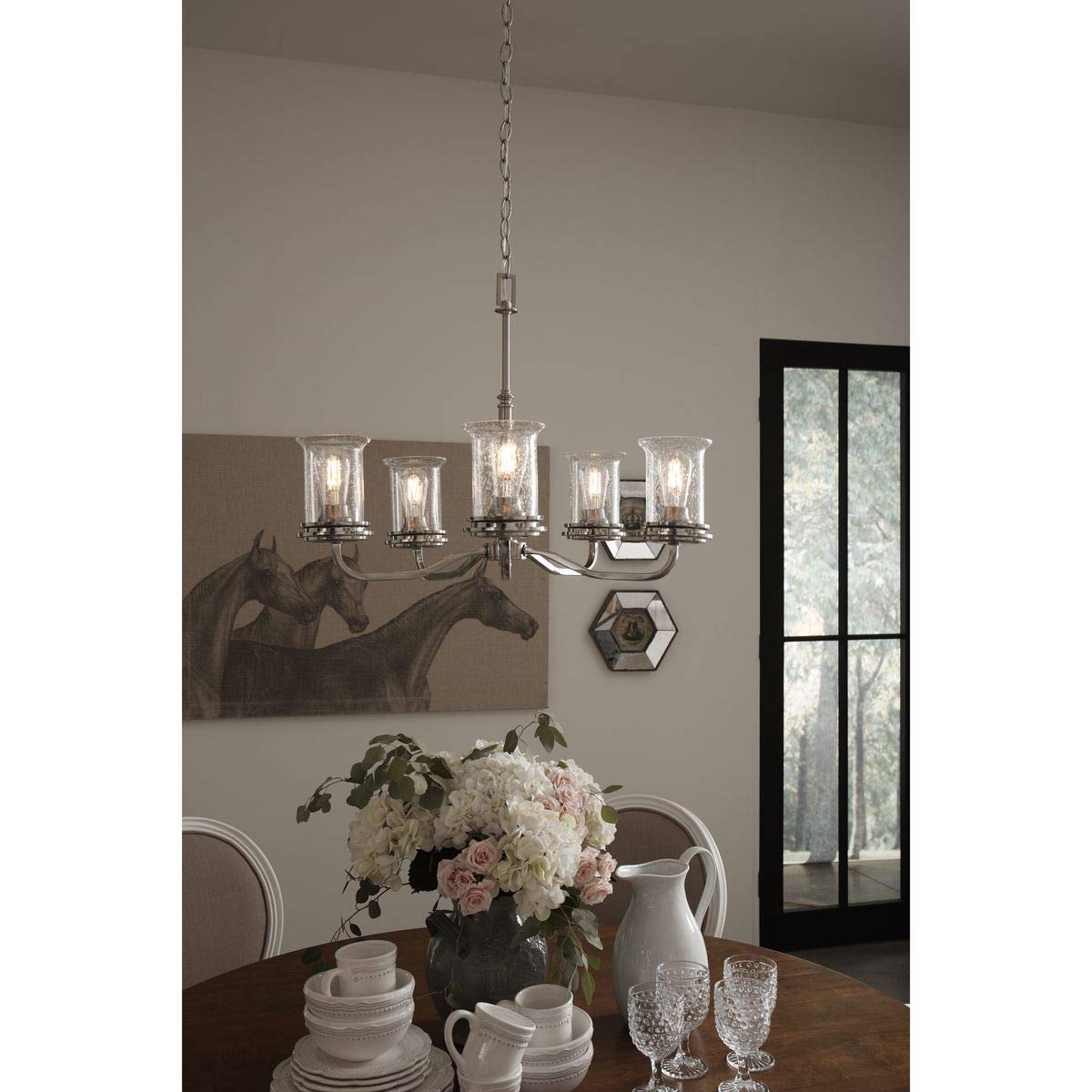 Progress Lighting Winslett Collection 5-Light Clear Seeded Glass Coastal Chandelier - Brushed Nickel Finish - Perfect for Beach House, Farmhouse, or Coastal Style Dining Room Lighting