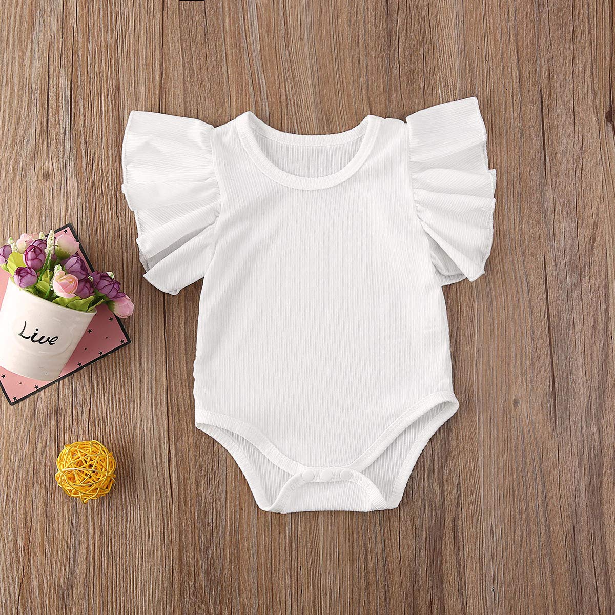 Mubineo Infant Baby Girl Cotton Ruffle Flower Short Sleeve Romper Bodysuit - Soft Summer Outfit for Newborns & Toddlers - Perfect for Playdates, Beach Trips & Family Photos