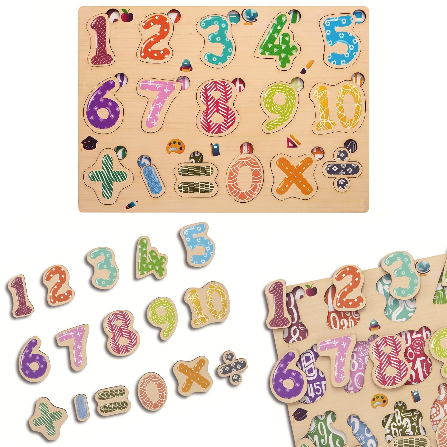 Wooden Number Puzzles for Kids - Montessori Math Learning Toys for Toddlers & Preschoolers | Educational Gifts for Boys & Girls | Perfect for Homeschooling & Classroom Activities