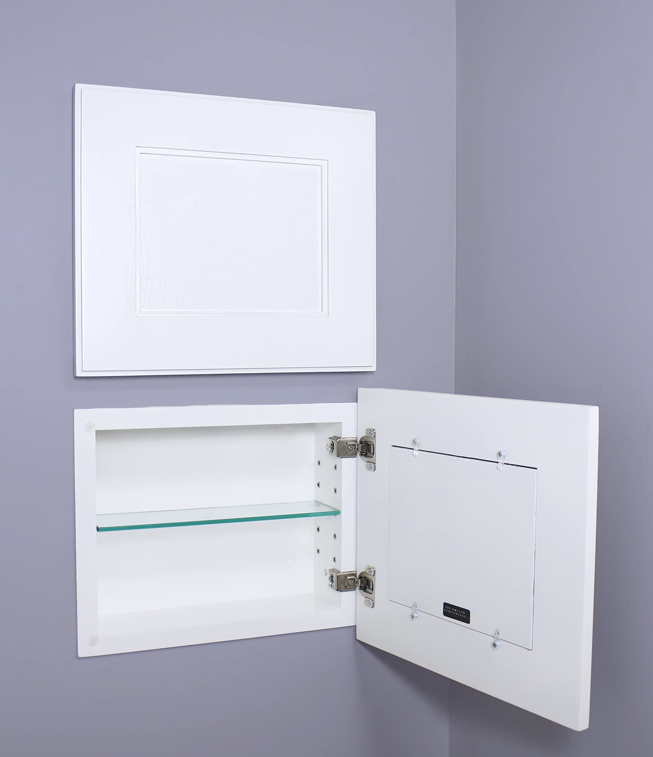 Fox Hollow Furnishings 14x11 Recessed Medicine Cabinet - Solid Wood Bathroom Storage with Adjustable Shelves, White Panel - Wall Mounted for Bathroom Organization & Space Saving - Made in USA