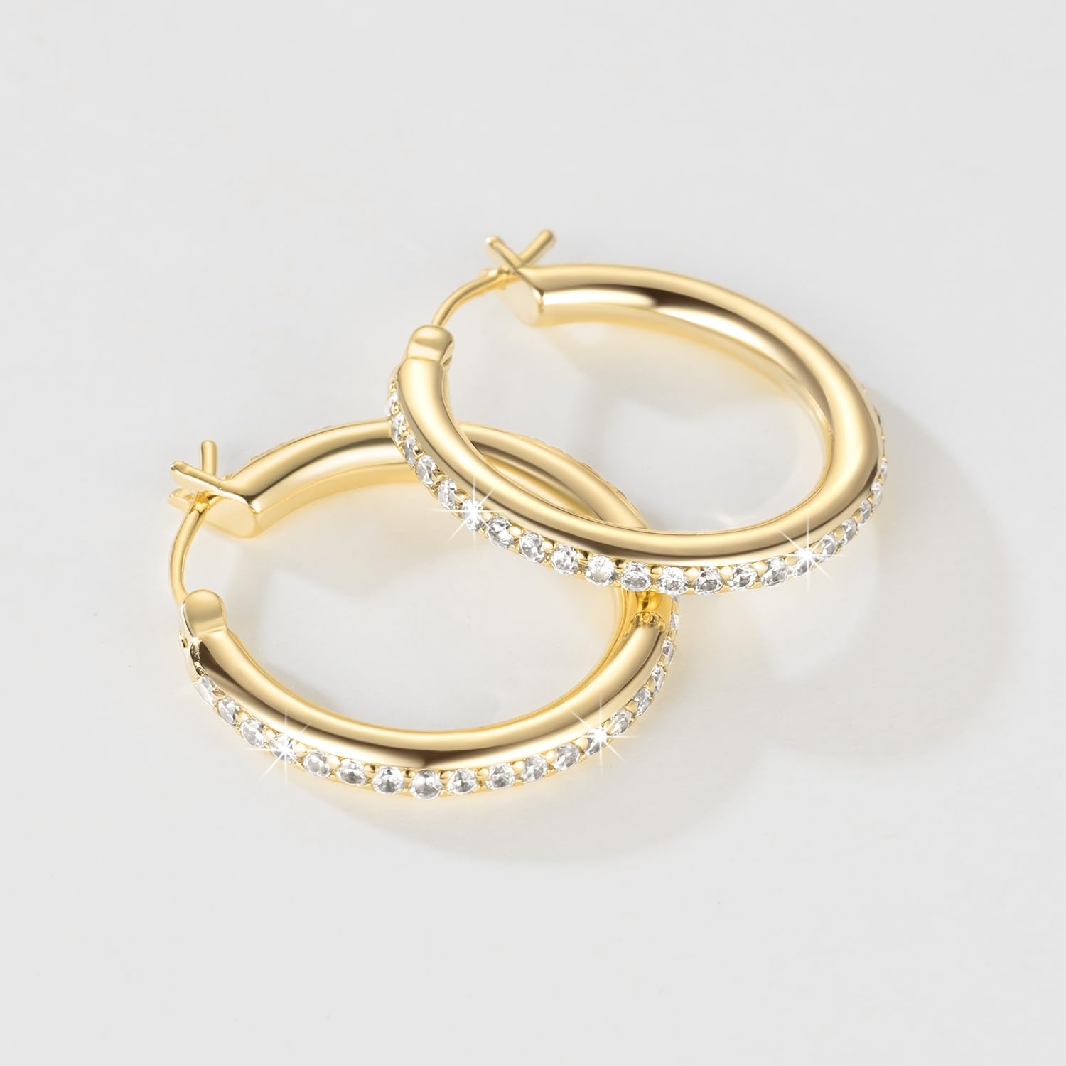 14K Gold Hoop Earrings for Women - U-Shaped & Circle Cubic Zirconia Earrings (25mm & 35mm) | Elegant Everyday Jewelry for Work, Parties & Special Occasions