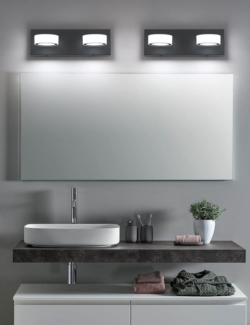 Joossnwell Modern Black LED Vanity Light - Dimmable Bathroom Lighting Fixture with 2 Lights, 6000K Cool White - Perfect for Mirror Wall Sconce in Bathroom, Bedroom, or Dressing Room