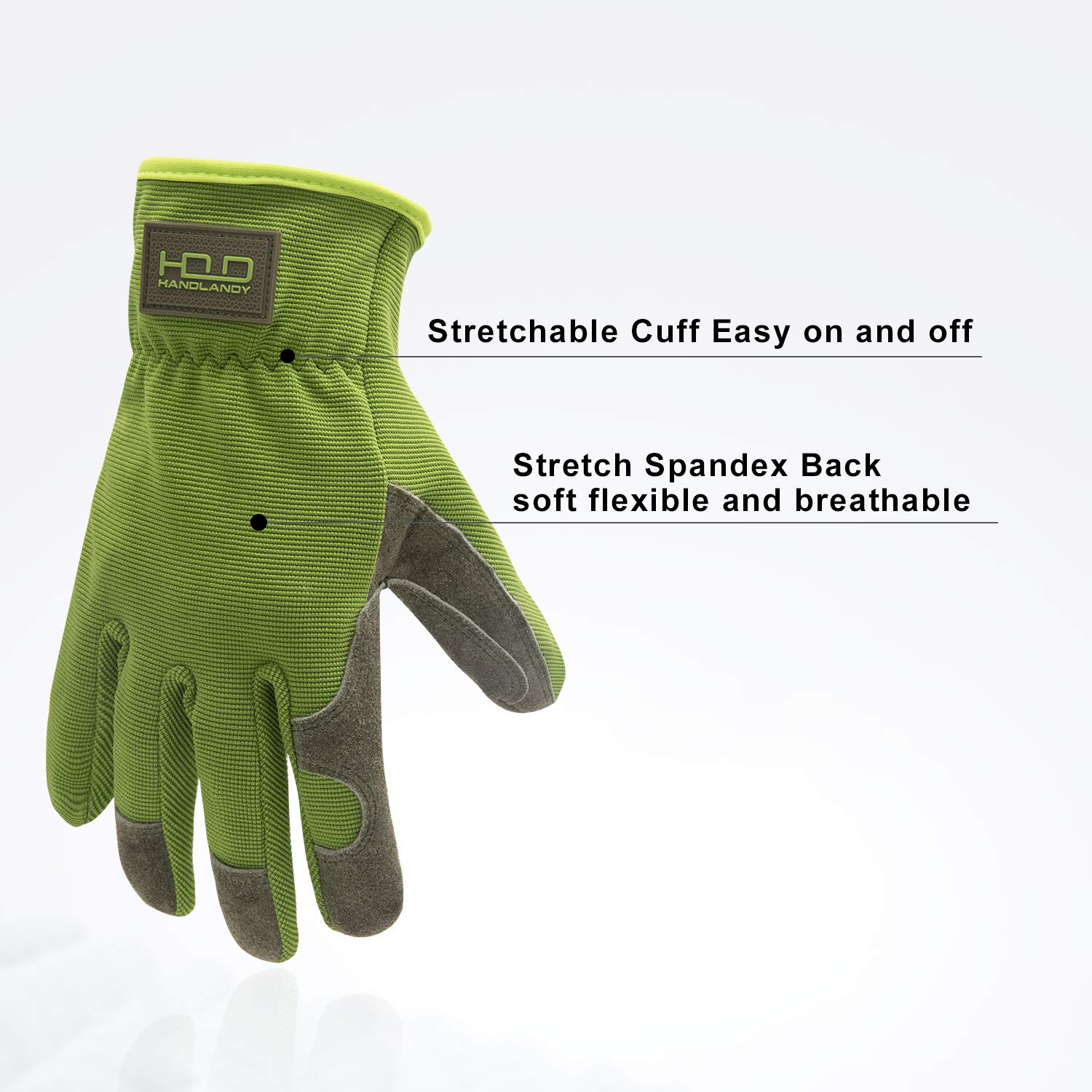 Premium Cowhide Leather Gardening Gloves for Men & Women - 2 Pairs Durable Utility Work Gloves for Mechanics, Construction, Driving - XL Size Green Gloves for Outdoor Protection & Heavy Duty Tasks
