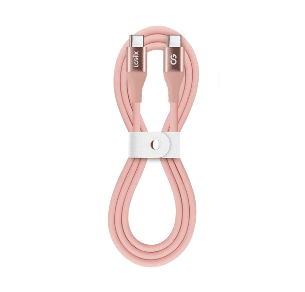 Vibrance Silicone USB C to USB C Cable 1M (3.3ft) Fast Charging & Data Sync - Blush Pink - Perfect for Smartphones, Tablets & Laptops