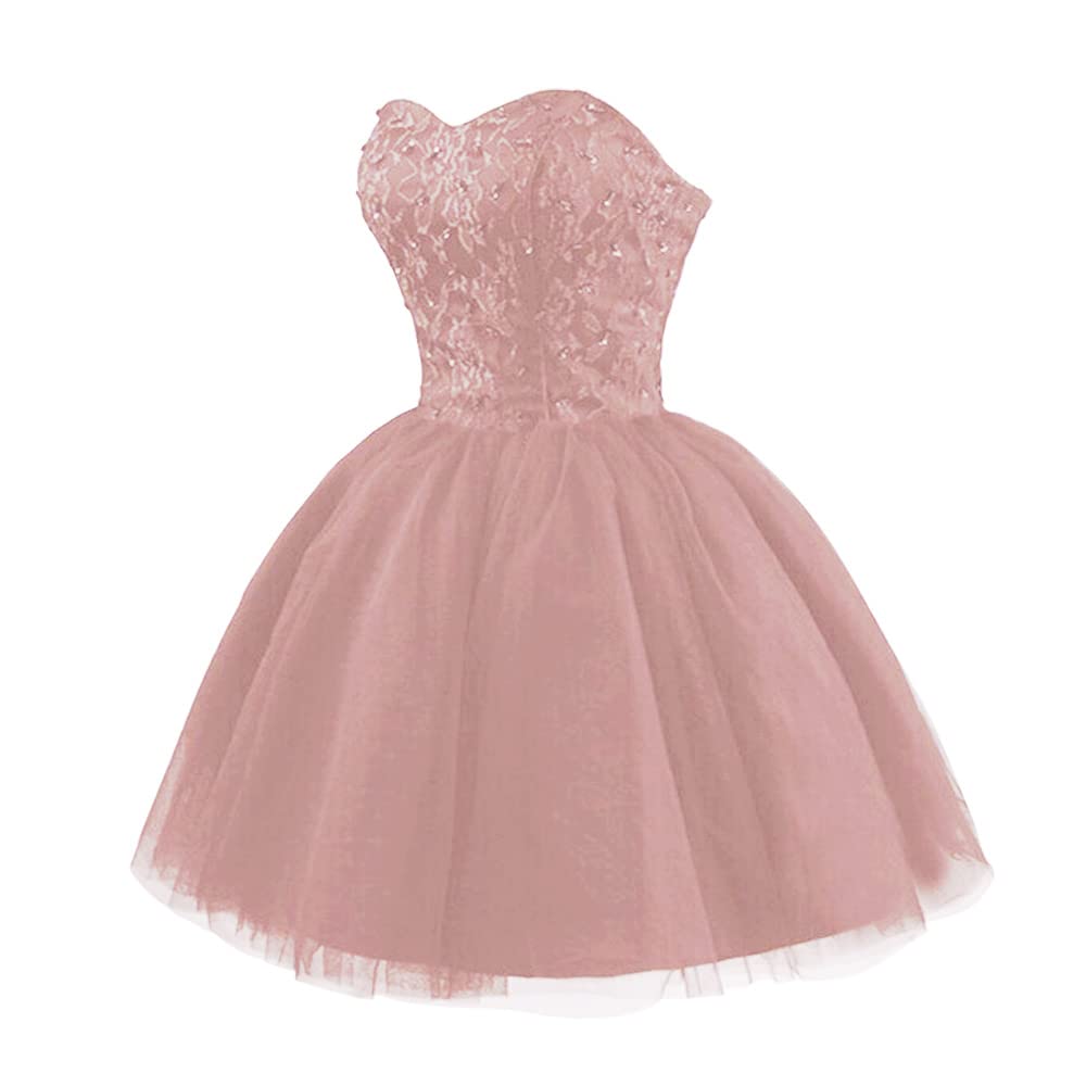 Strapless Homecoming Dresses 2024 | Short Lace Tulle A-Line Prom & Quinceanera Dresses for Juniors | Cocktail Party, Sweet 16, Formal Dance & Special Occasion Wear