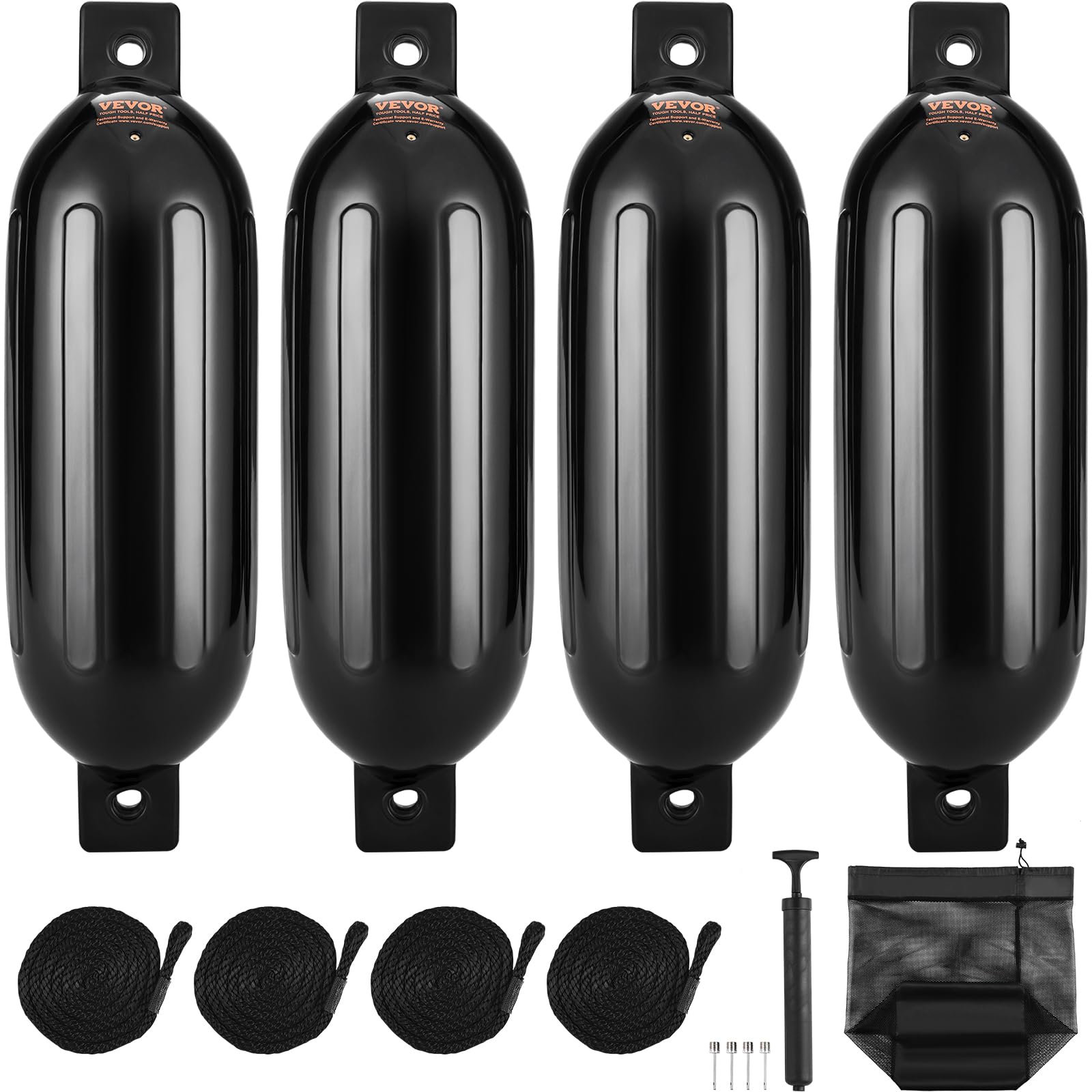 VEVOR Inflatable Boat Fenders - Heavy Duty Ribbed Marine Dock Bumpers with Center Holes & Air Pump for Safe Docking and Mooring | Perfect for Yachts, Sailboats, and Powerboats