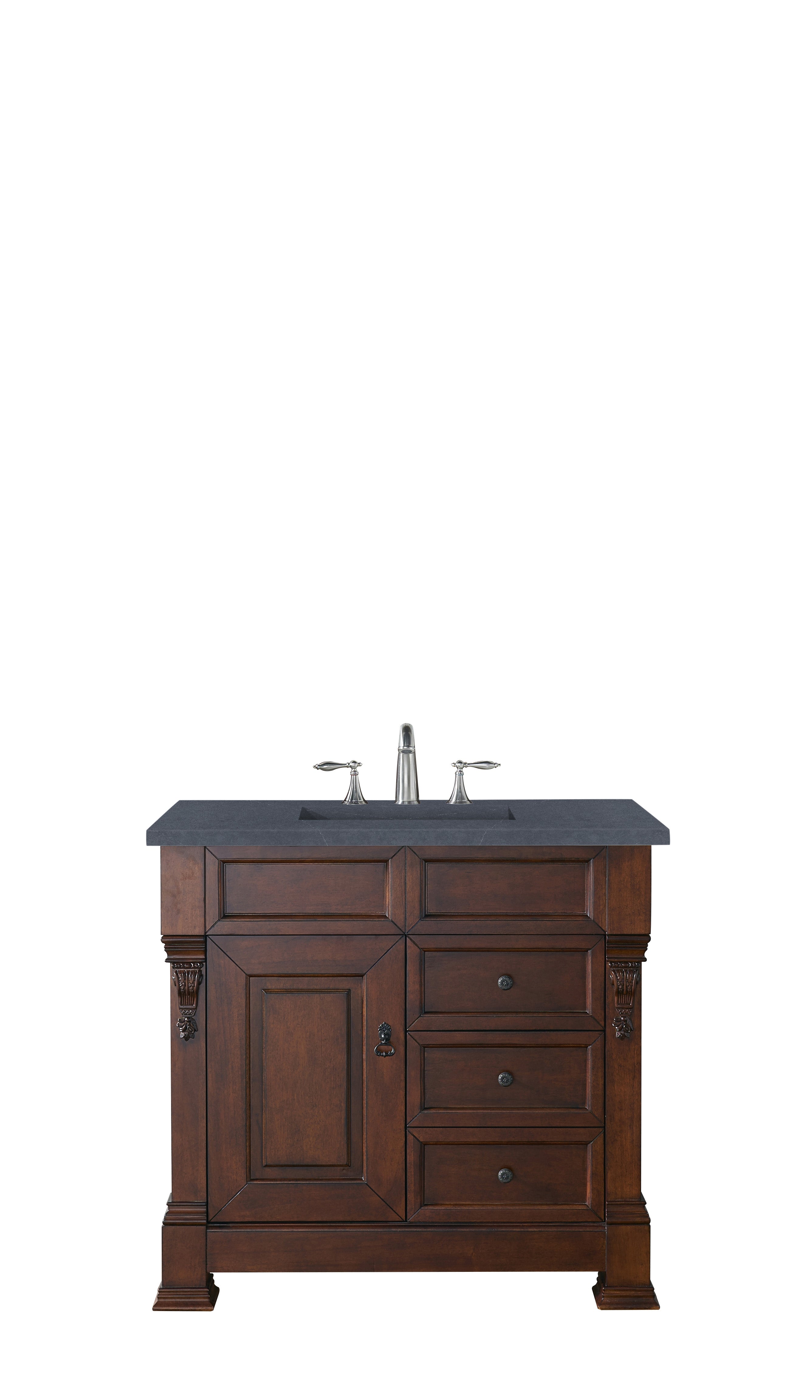 Brookfield 36 Inch Single Bathroom Vanity with Warm Cherry Finish & 3CM Charcoal Soapstone Quartz Top - Perfect for Modern Master Bathroom or Guest Bathroom Renovation