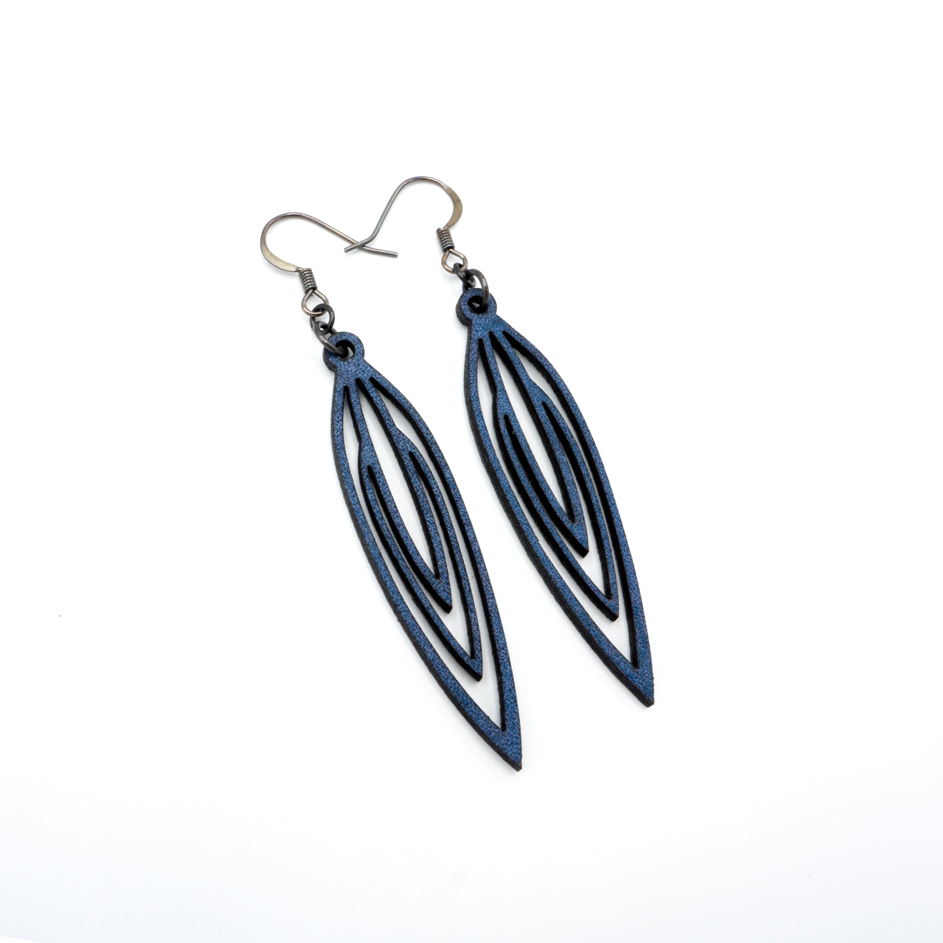 Totem 01 [S] Navy Blue Genuine Leather Earrings for Women - Boho Chic Handmade Dangle Earrings for Casual Wear, Parties & Special Occasions