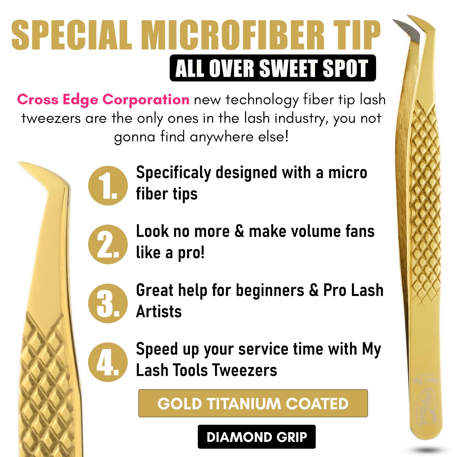 Professional Eyelash Extension Tweezers - 14cm Curved Isolation Tweezers for Classic & Individual Lashes, Japanese Stainless Steel (Gold, 3-Piece Set) | Perfect for Salon Use & DIY Lash Extensions at Home