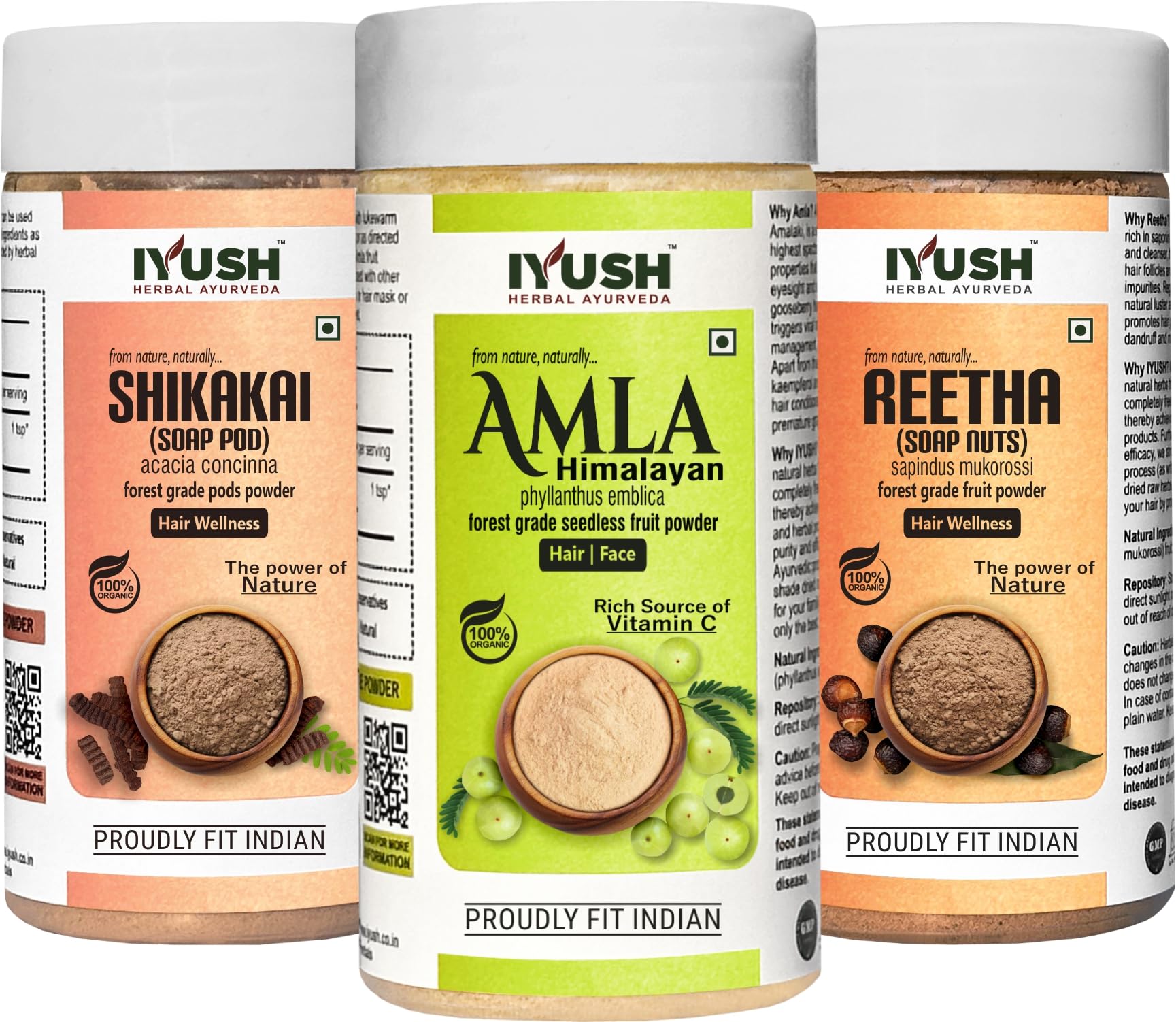 Organic Amla Reetha Shikakai Powder for Hair Growth & Scalp Care - Ayurvedic Herbal Hair Pack (3x100g) | Natural Shampoo Alternative for Dandruff, Hair Fall & Shine - Perfect for DIY Hair Masks & Ayurvedic Hair Care Routines