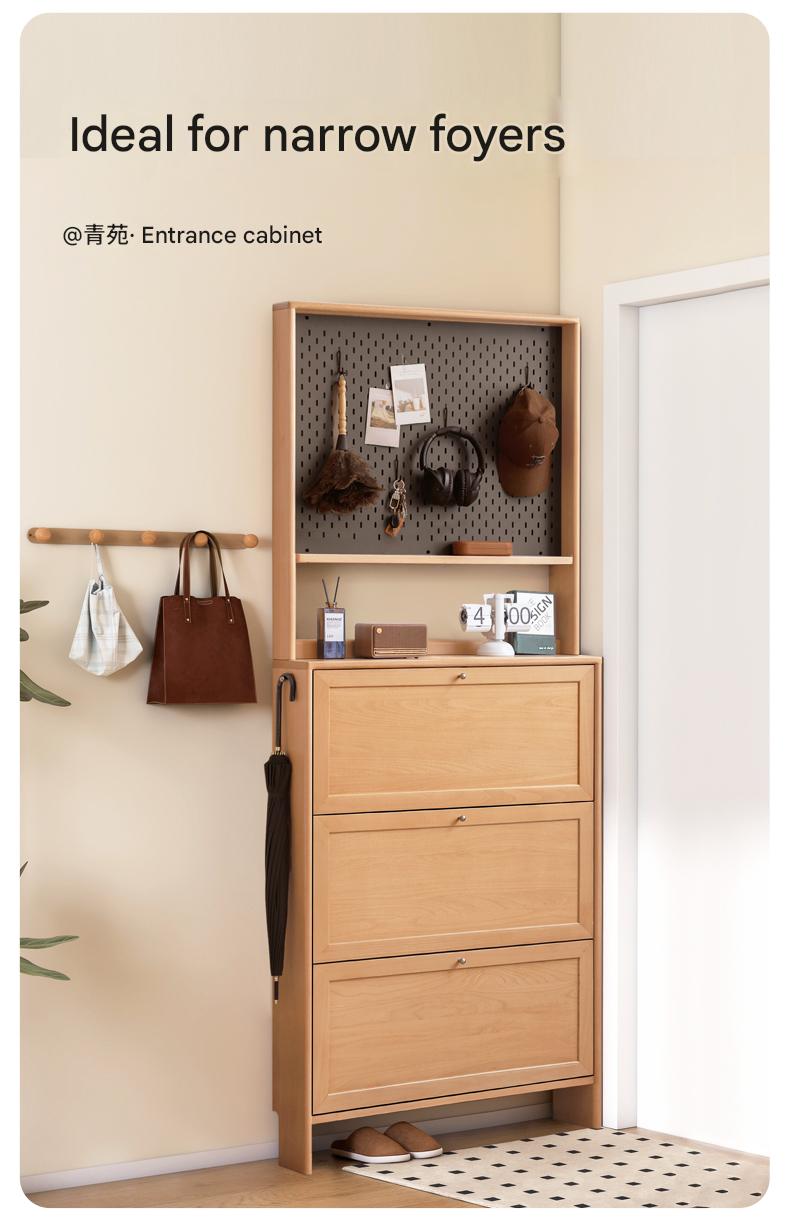 Beech Solid Wood Ultra Thin Flip Shoe Cabinet - Space Saving Shoe Storage for Entryway, Closet & Small Apartments
