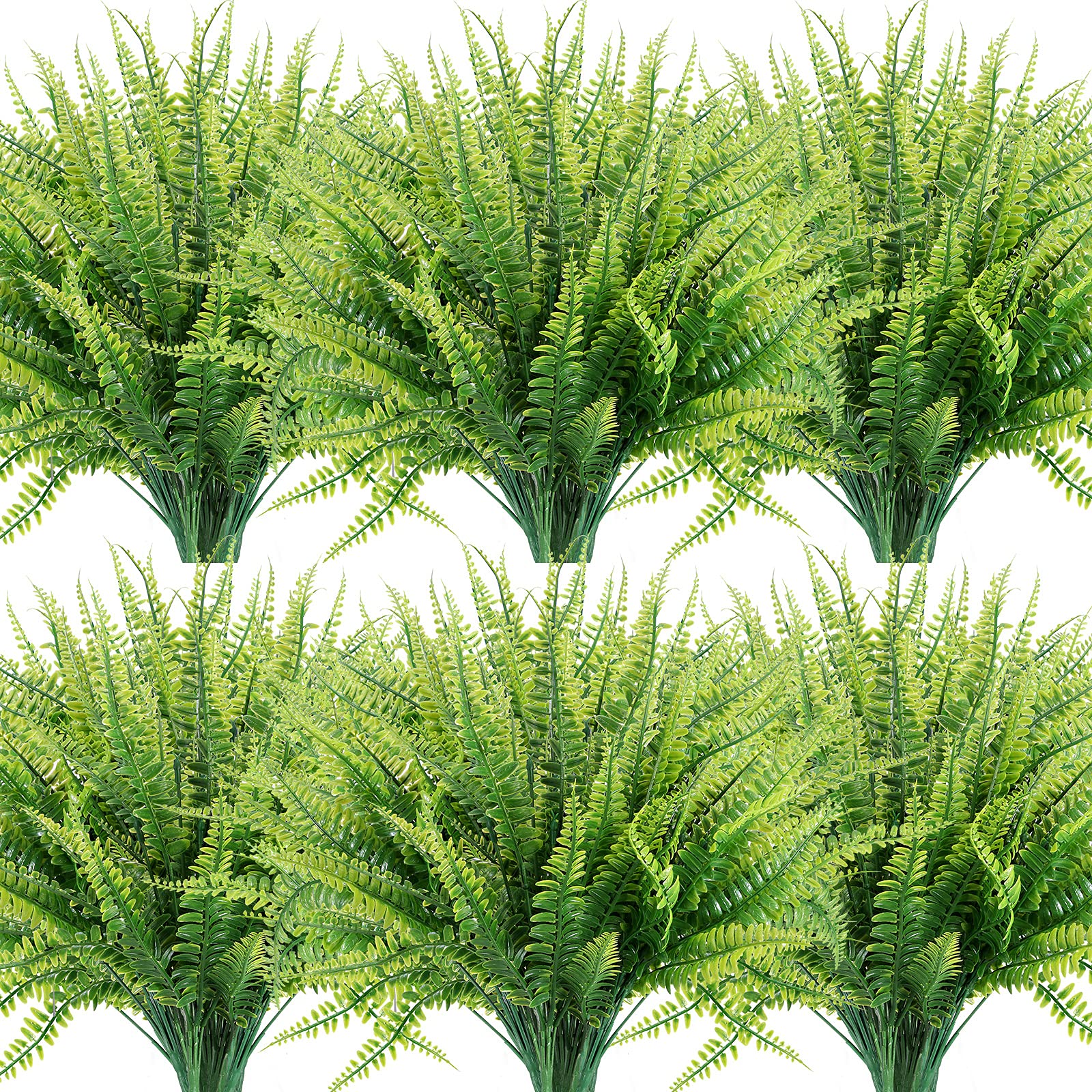 12 Bundles Artificial Boston Fern Plants - UV Resistant Faux Greenery for Outdoor Garden, Porch & Window Box Decor - Perfect for Patio, Balcony & Home Landscaping