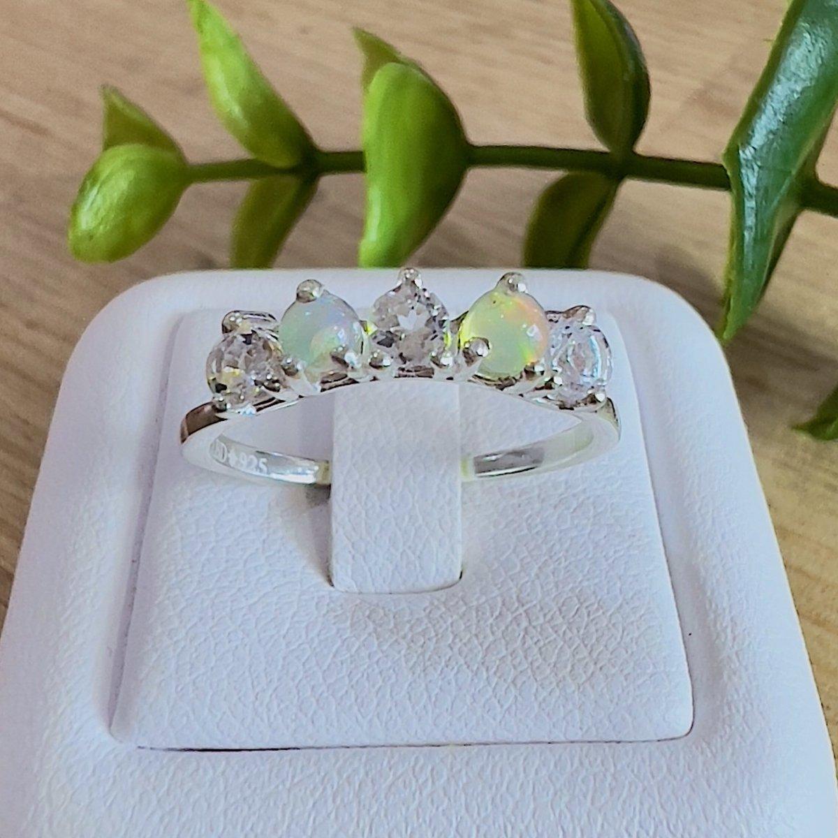 Genuine Opal and Topaz Ring - Magical Eternity Ring for Women | Elegant Birthstone Jewelry Gift for Anniversary, Engagement & Special Occasions | Perfect for Weddings, Parties & Romantic Date Nights