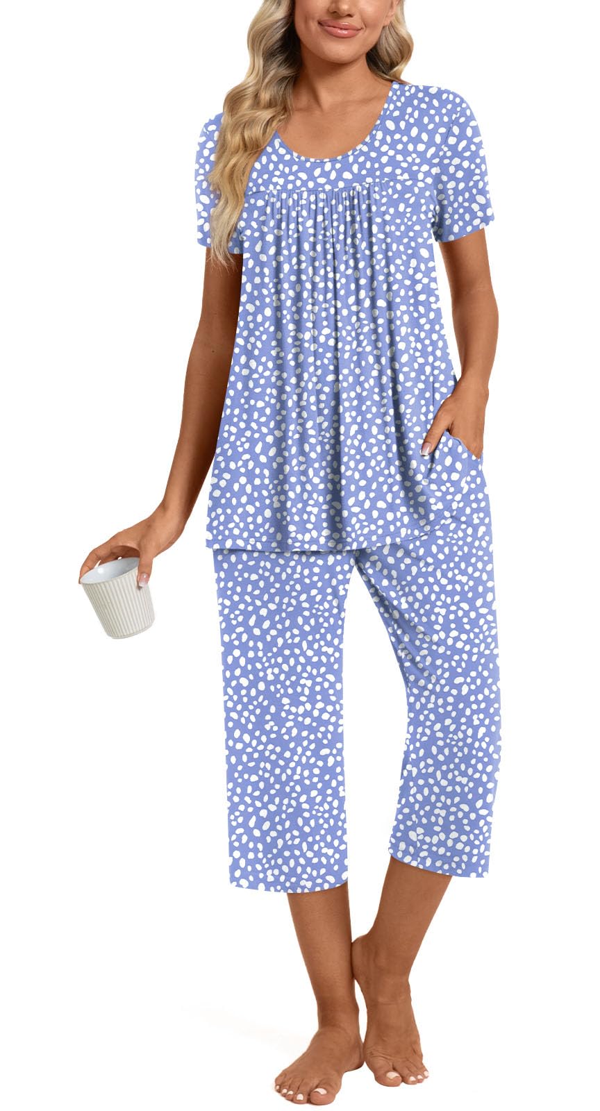 TAOHUADAO Women's Summer Pajama Sets - Soft Casual Sleepwear & Lounge Wear with Pockets - Comfortable Short Sleeve PJs for Nightwear, Home Relaxing, and Vacation