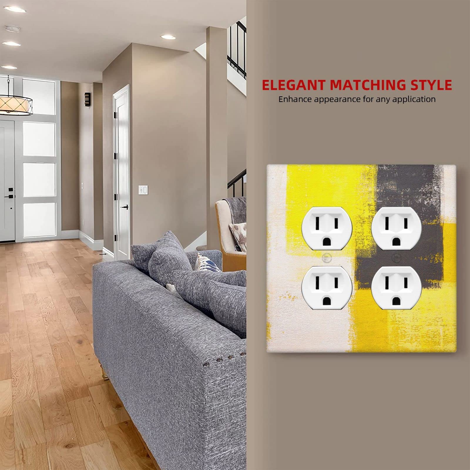 Abstract Beige Yellow Grey Wall Plate - Decorative 2 Gang Double Duplex Outlet Cover - Funny Light Switch Electrical Faceplate 4.5