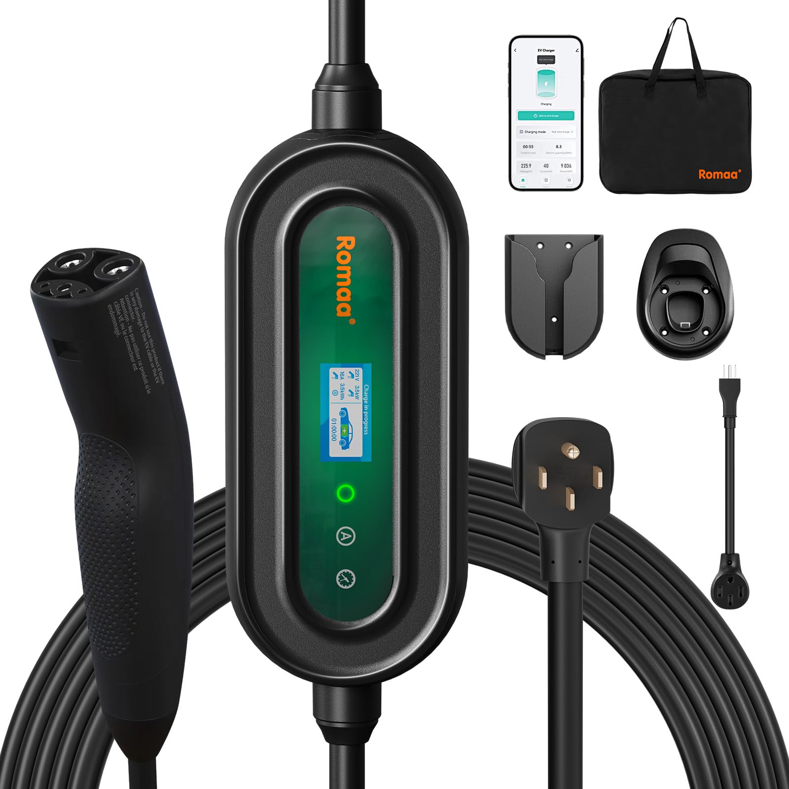 Fast Level 2 EV Charger for Tesla - 40A Portable WiFi Smart Charger with 25FT Cable, NACS Connector & NEMA 14-50 Plug/5-15 Adapter - Compatible with Tesla Model Y/3/S/X - Home & Travel Charging Solution for Electric Vehicles