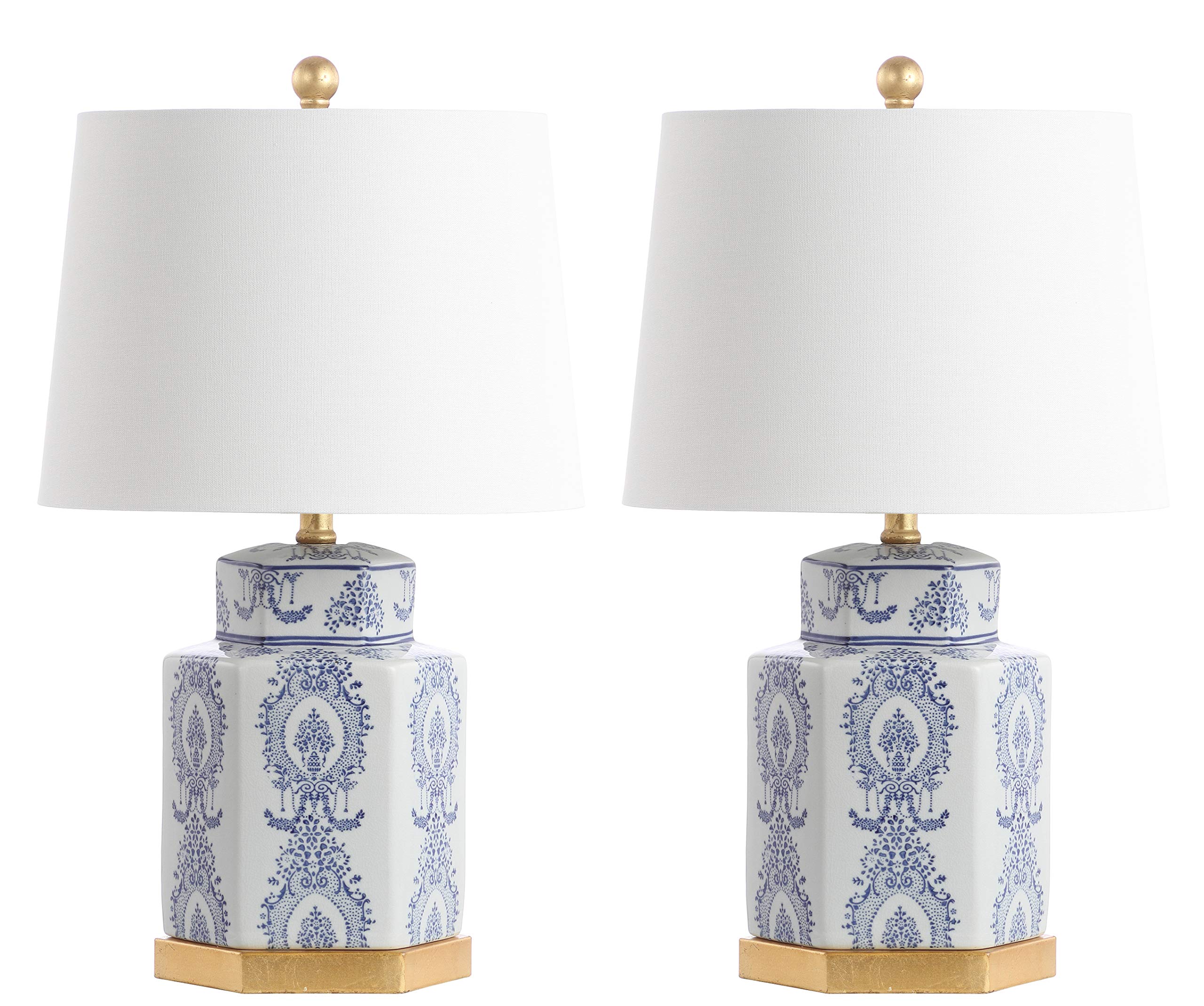 SAFAVIEH Bodin Blue and White 23-inch Table Lamp Set of 2 with LED Bulbs - Modern Bedside Lighting for Bedroom, Living Room & Home Office - Perfect for Reading, Decor & Ambient Lighting