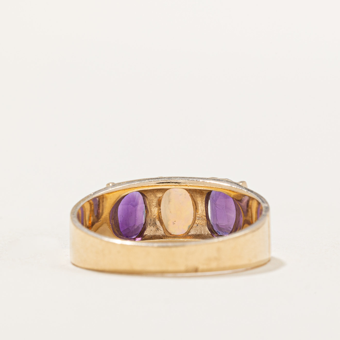 Amethyst & Opal Three Stone Ring - 0.60ctw Gemstone Jewelry, 0.25ct Diamond Accents, Size 7 - Elegant Birthstone Ring for Women, Perfect for Anniversary Gifts & Special Occasions