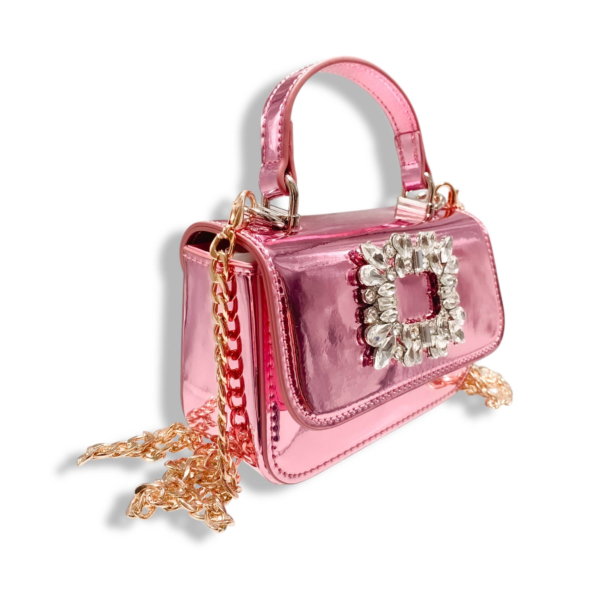Sparkling Rhinestone Embellished Patent Leather Clutch Purse - Elegant Pink Evening Bag for Parties, Weddings & Special Occasions