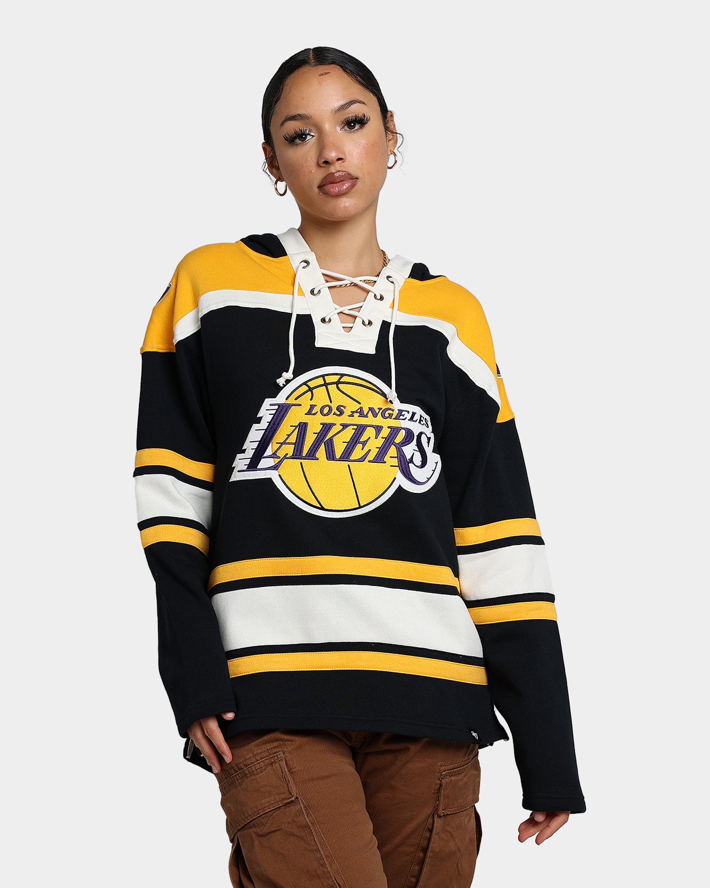 47 Brand Los Angeles Lakers Superior Lacer Hoodie - Jet Black/Gold - Men's NBA Basketball Fan Apparel for Game Day & Casual Wear