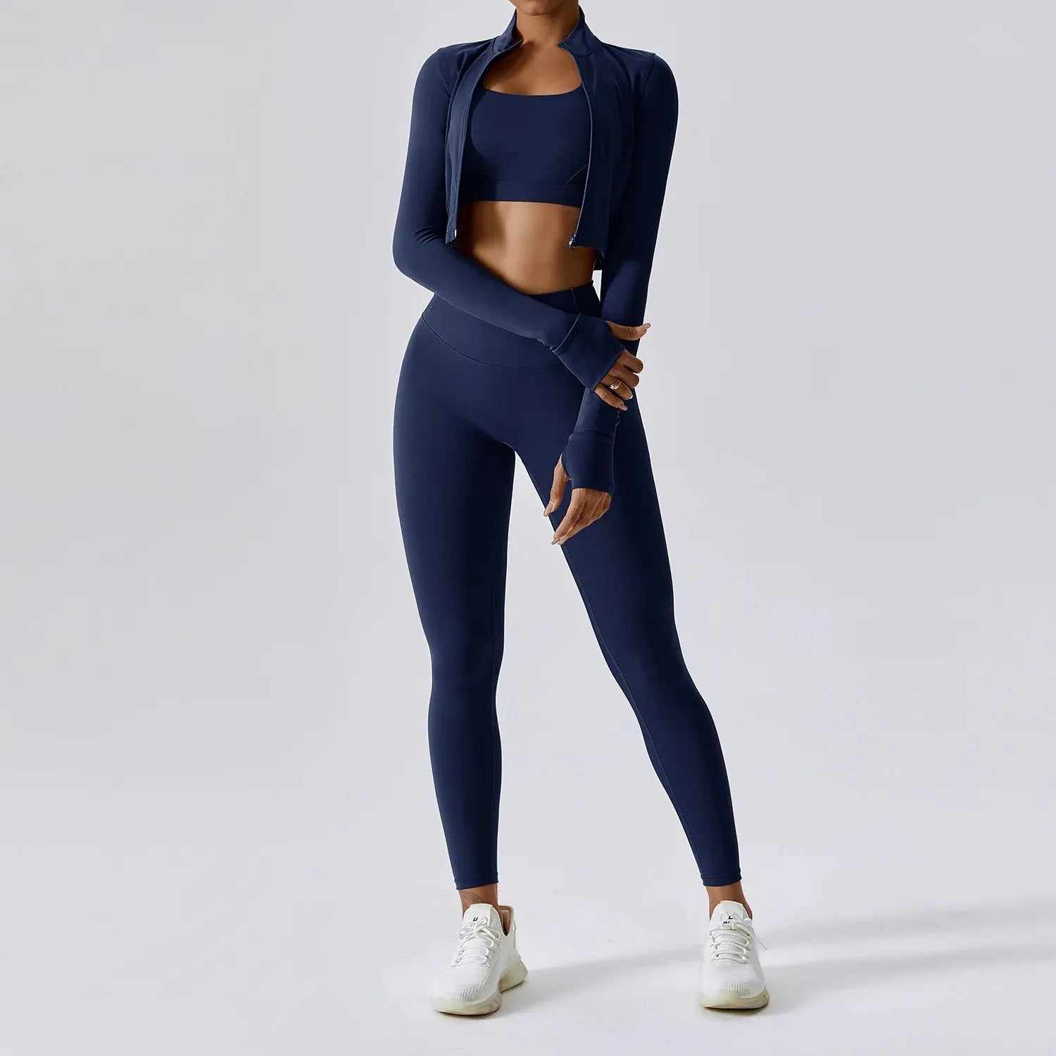 3 Piece Women's Yoga Set - Workout Tracksuit with Sport Bra, High Waist Shorts & Yoga Leggings | Long Sleeve Gym Clothing for Fitness, Pilates & Home Workouts