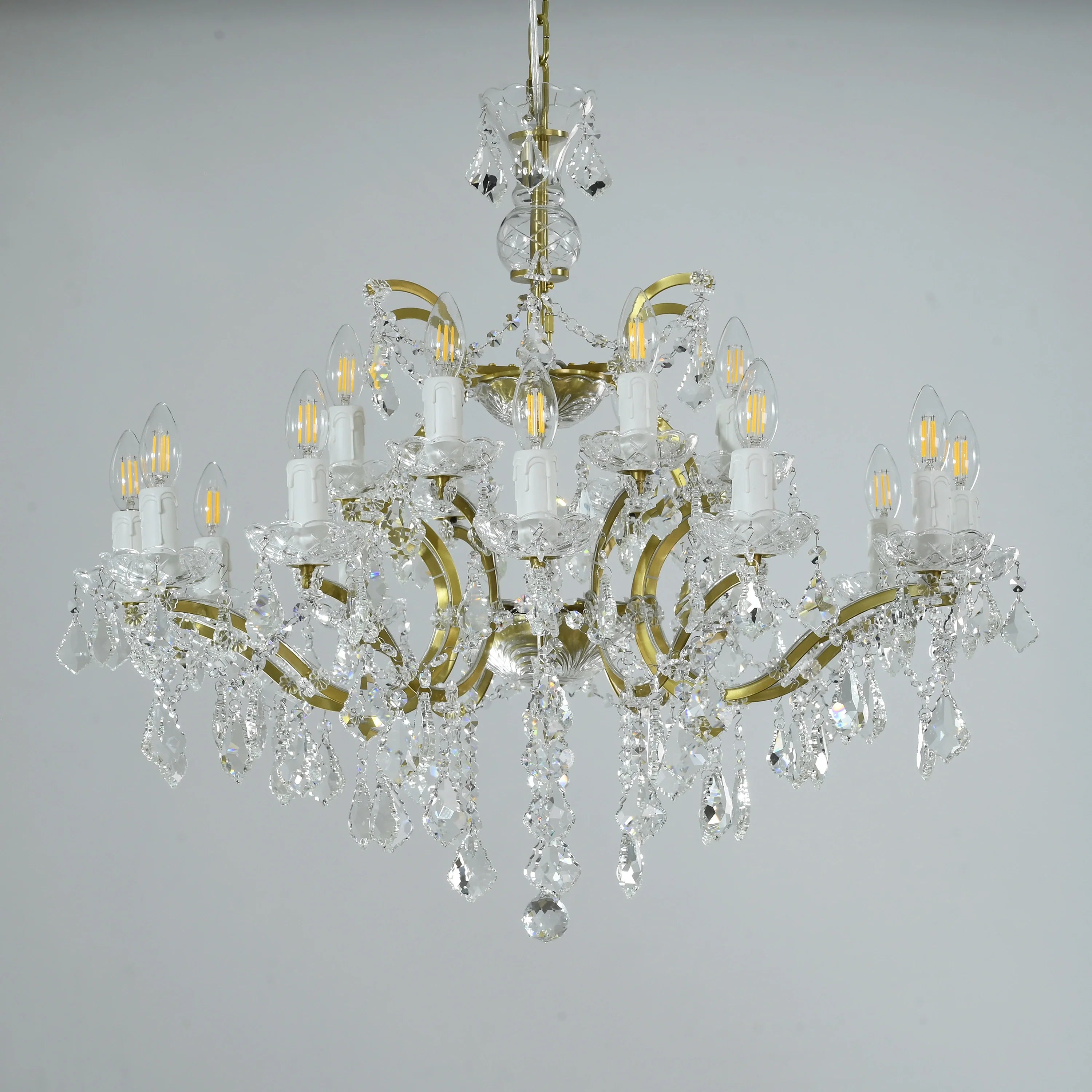 19th Century Rococo Style Iron and Crystal Round Chandelier - 33 Inch Antique Lighting Fixture for Dining Room, Foyer, or Ballroom Decor