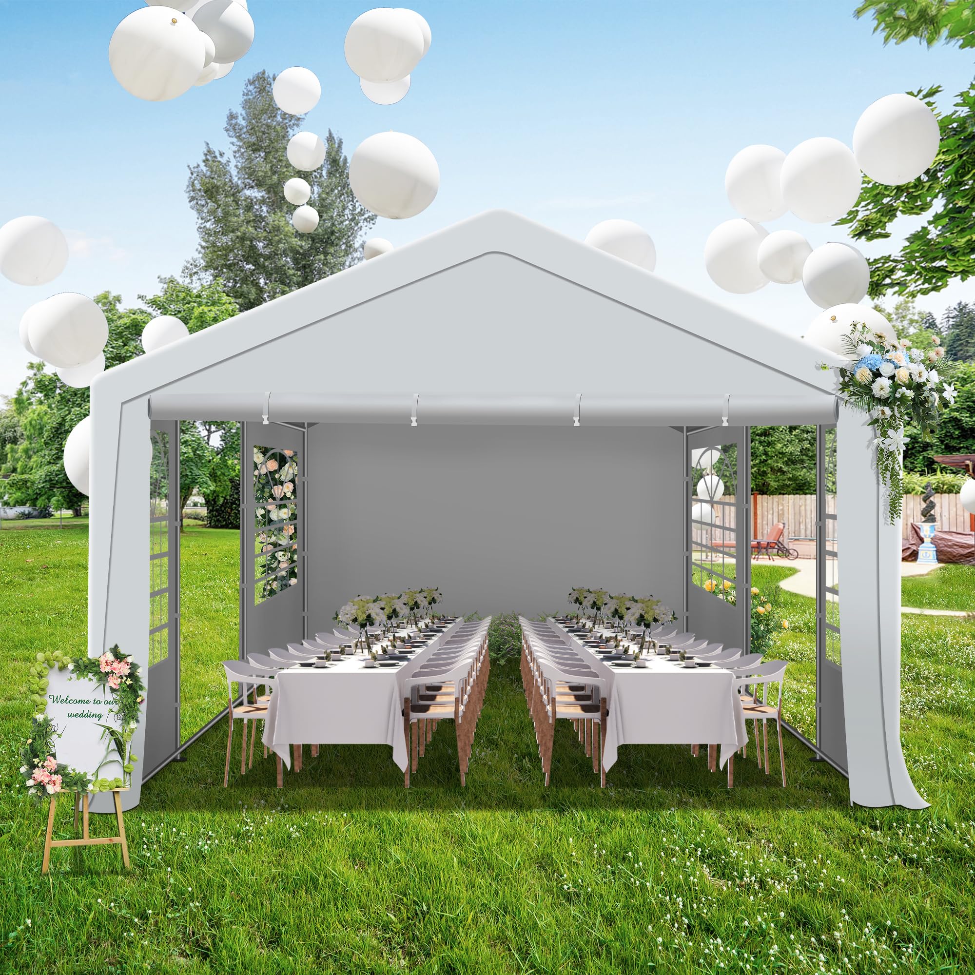 20'x20' Heavy Duty Canopy Party Tent with Removable Sidewalls & 4 Sand Bags - Waterproof Outdoor Wedding Tent for Birthday Parties, BBQ, Picnics & Backyard Events (20x20 FT)