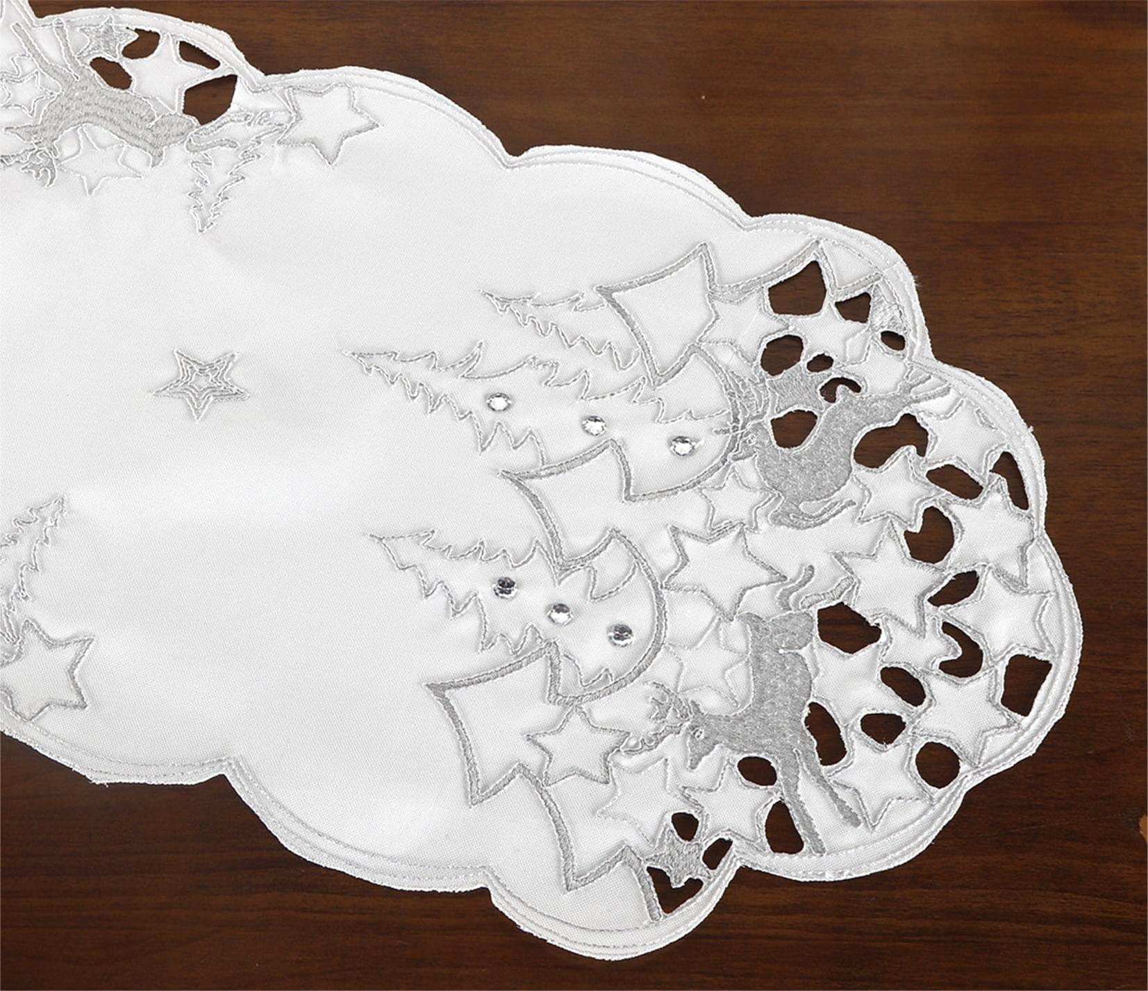 Elegant Cutwork Embroidered Floral Christmas Table Runner with Holly Berries - 14×54 Inch White Holiday Dining Table Topper for Xmas Decorations - Perfect for Holiday Dinners, Party Settings & Festive Home Decor
