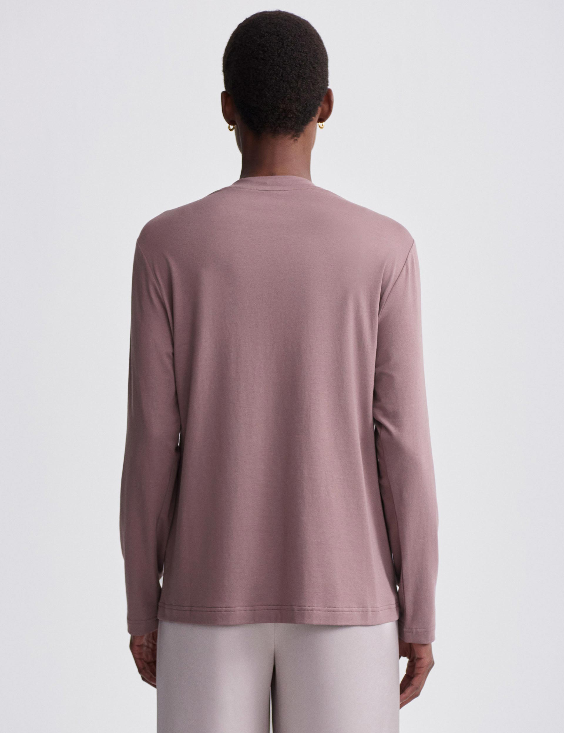 Leah Long Sleeve Boyfriend T-Shirt for Women - Soft Cotton Oversized Relaxed Fit Tee in Deep Taupe | Casual Everyday Wear, Layering Essential, Weekend Outfits