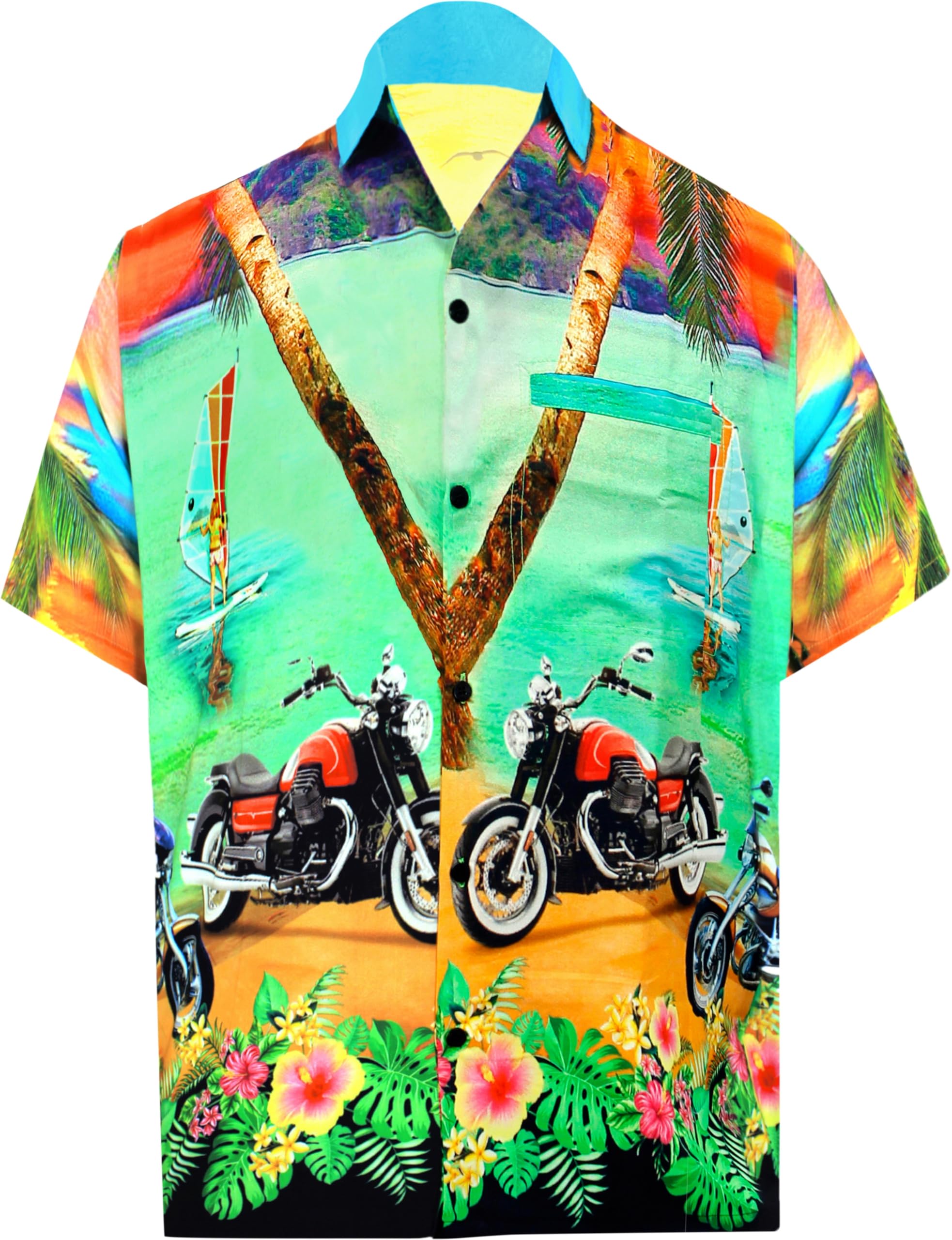 LA LEELA Men's Hawaiian Shirt - Tropical Floral Print Short Sleeve Button Up Shirt for Vacation, Beach Party, Summer Casual Wear & Luau Outfits