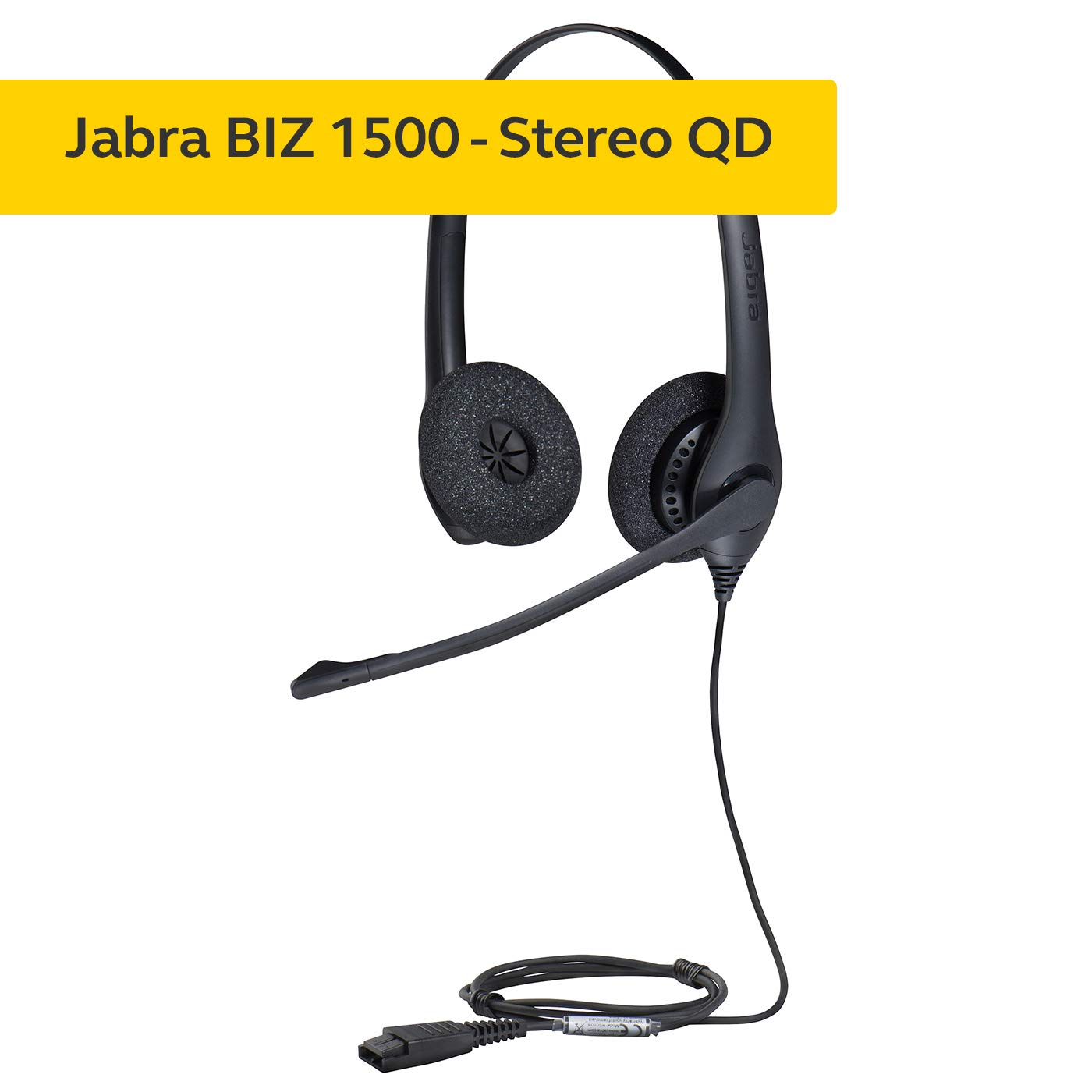Jabra Biz 1500 Noise Cancelling Headset - On-Ear Stereo Office Headphones with Quick Disconnect, Volume Spike Protection & Clear Mic for Desk Phones (Black) - Perfect for Call Centers, Office Communications & Remote Work