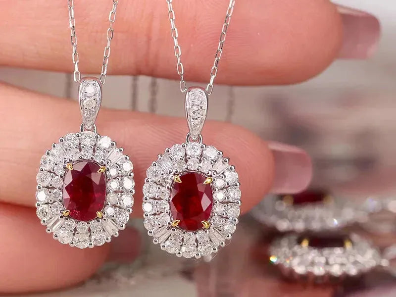 18K White & Yellow Gold Pendant with Natural Ruby & Diamonds | Classic Women's Necklace for Anniversary Gifts | Perfect for Valentine's Day, Birthday & Special Occasions