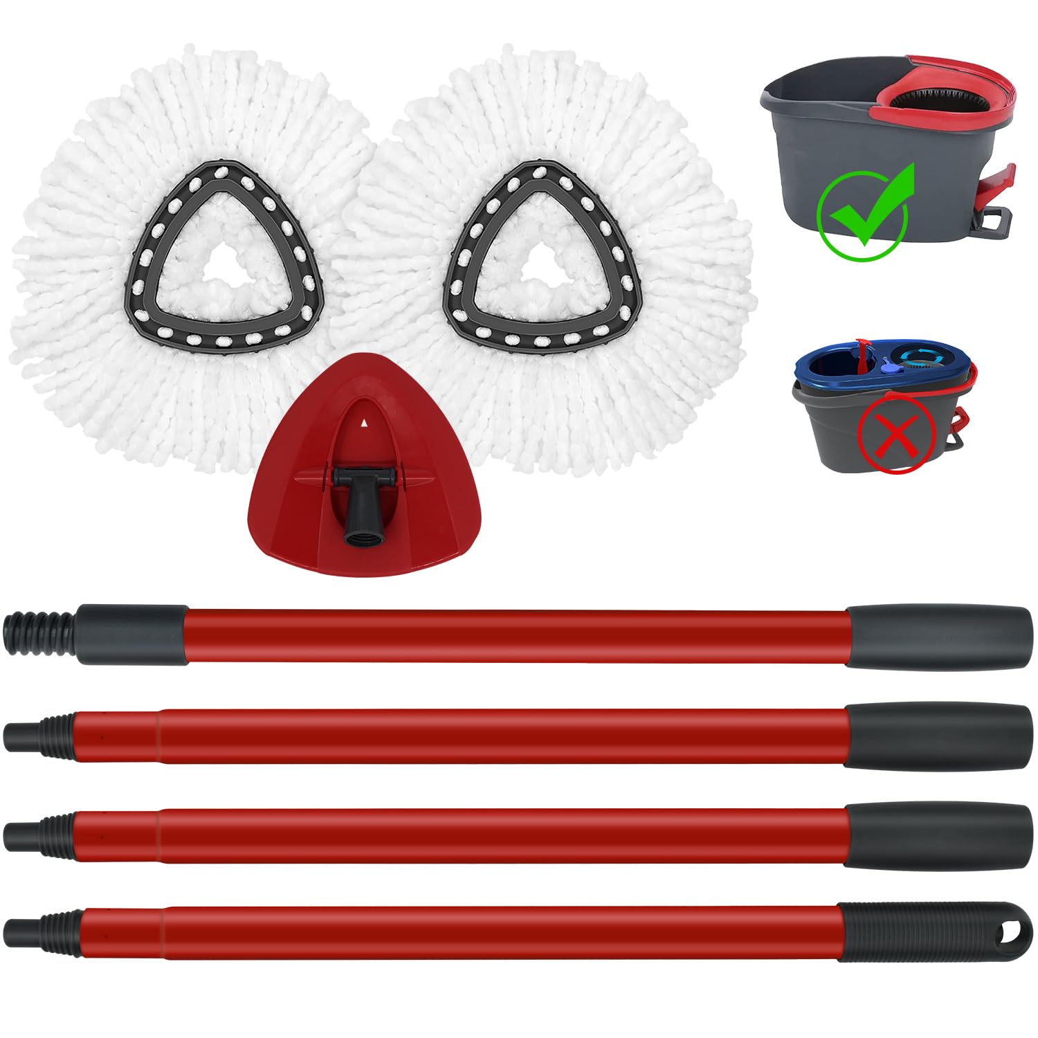 O-Cedar EasyWring Spin Mop Replacement Parts - 2 Microfiber Mop Heads, 4-Section Adjustable Iron Handle (30-58in) & Mop Head Cover - Compatible with 1-Tank Spin Mop System - Perfect for Hardwood Floors, Tile & Laminate Cleaning