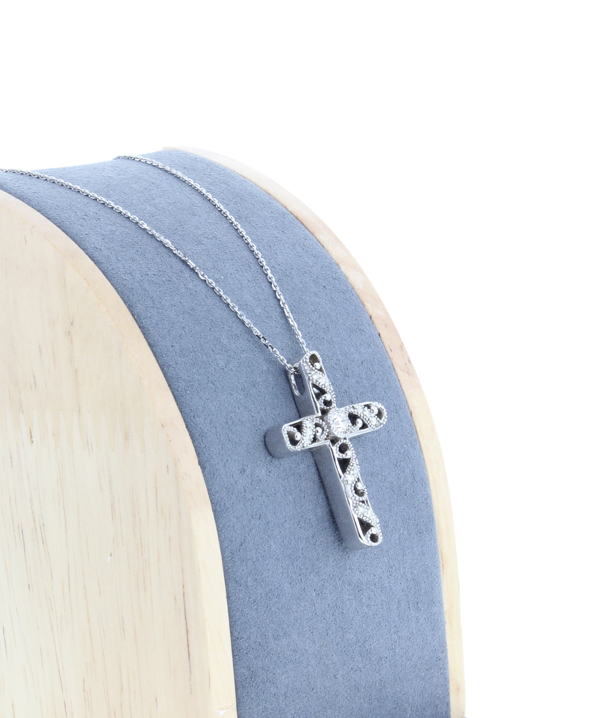 14K White Gold Diamond Cross Necklace .49cttw - Elegant Religious Jewelry for Women, Perfect for Gifts, Church, Weddings & Special Occasions