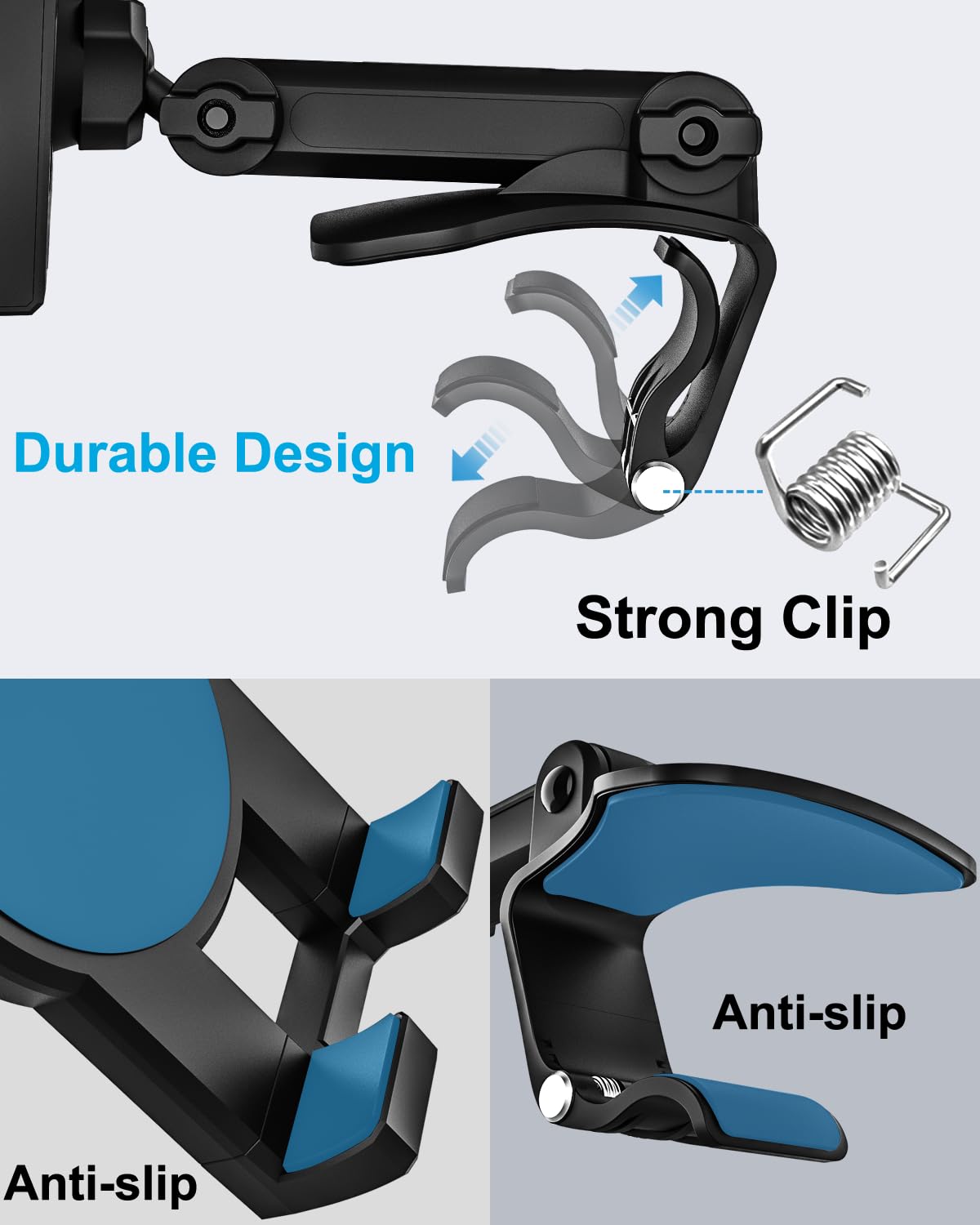 Universal Car Phone Mount Holder - Adjustable Dashboard Clip & Sun Visor Clamp for iPhone 16 Pro Max/15/14/13/12, Galaxy S24/S23, Android Smartphones - Perfect for GPS Navigation, Hands-Free Calls & Road Trips