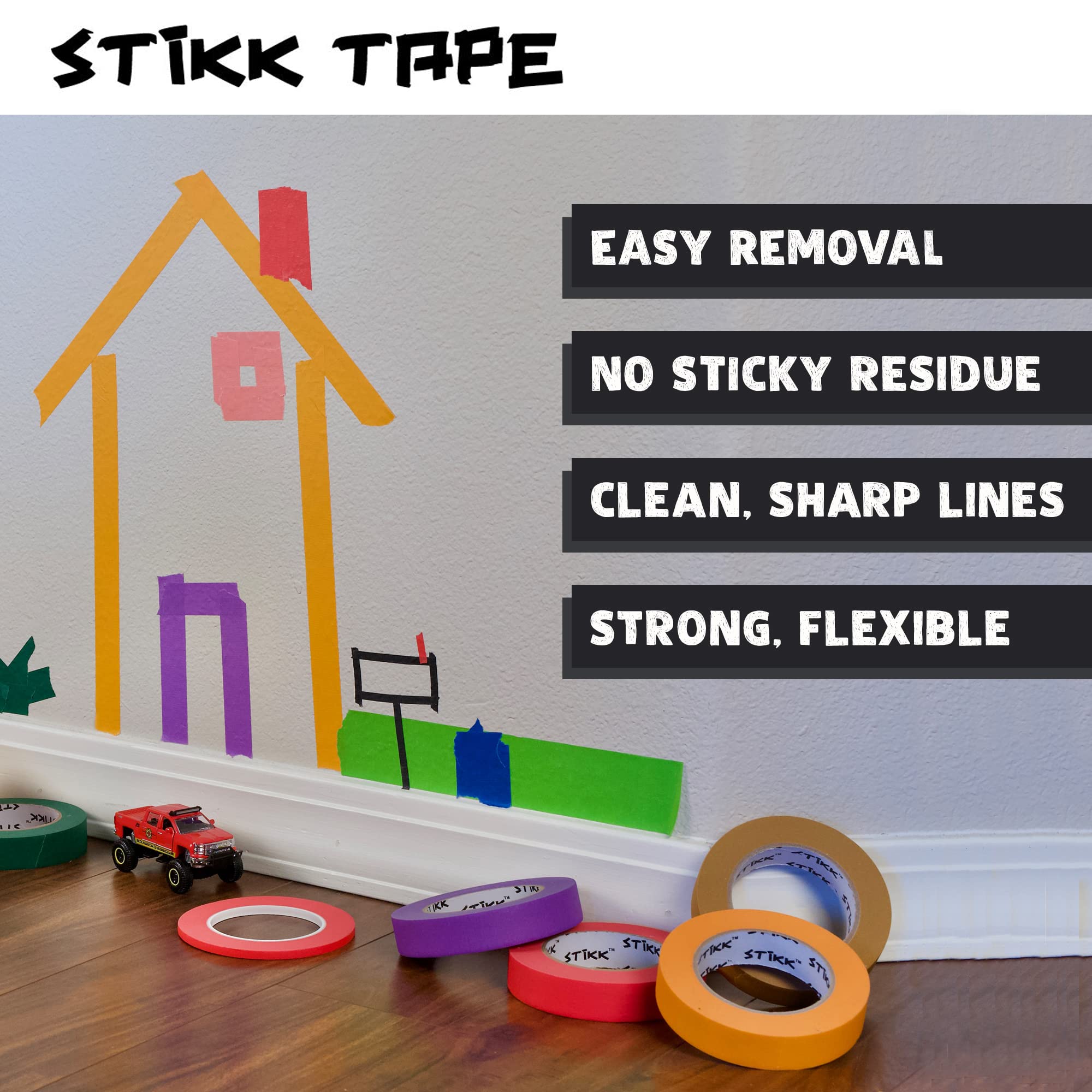 STIKK Professional Painter's Tape 3-Pack - 1 Inch x 60 Yards Black Masking Tape for Painting, Edges & Trim - Residue-Free DIY Paint Projects Tape - Perfect for Walls, Ceilings, Furniture & Home Renovations