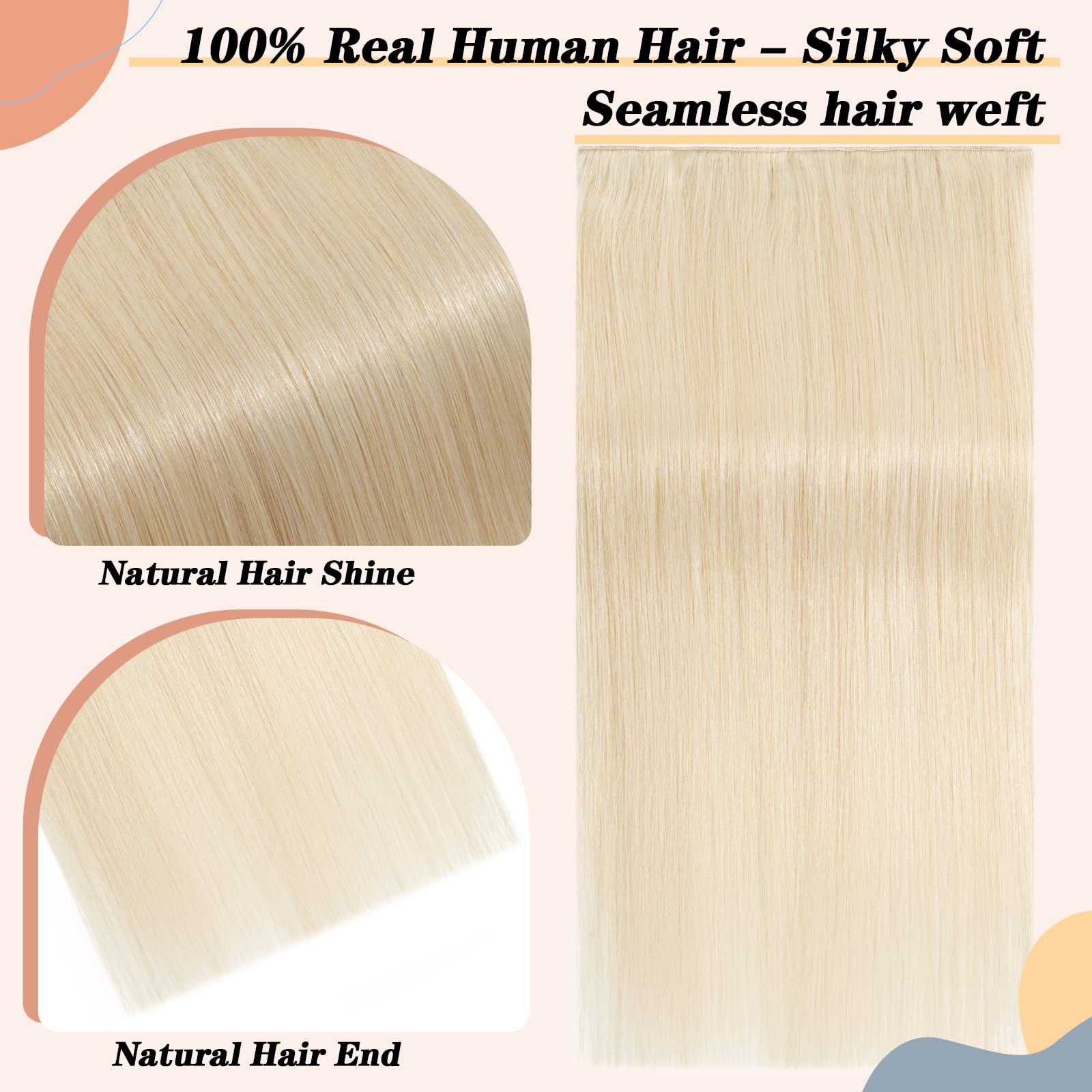 S-noilite 100% Real Human Hair Clip-in Extensions - 20 Inch Platinum Blonde (60) - 5 Clips for Full Head Coverage - Soft Straight Weft for Thicker Hair - Perfect for Parties, Weddings & Daily Styling