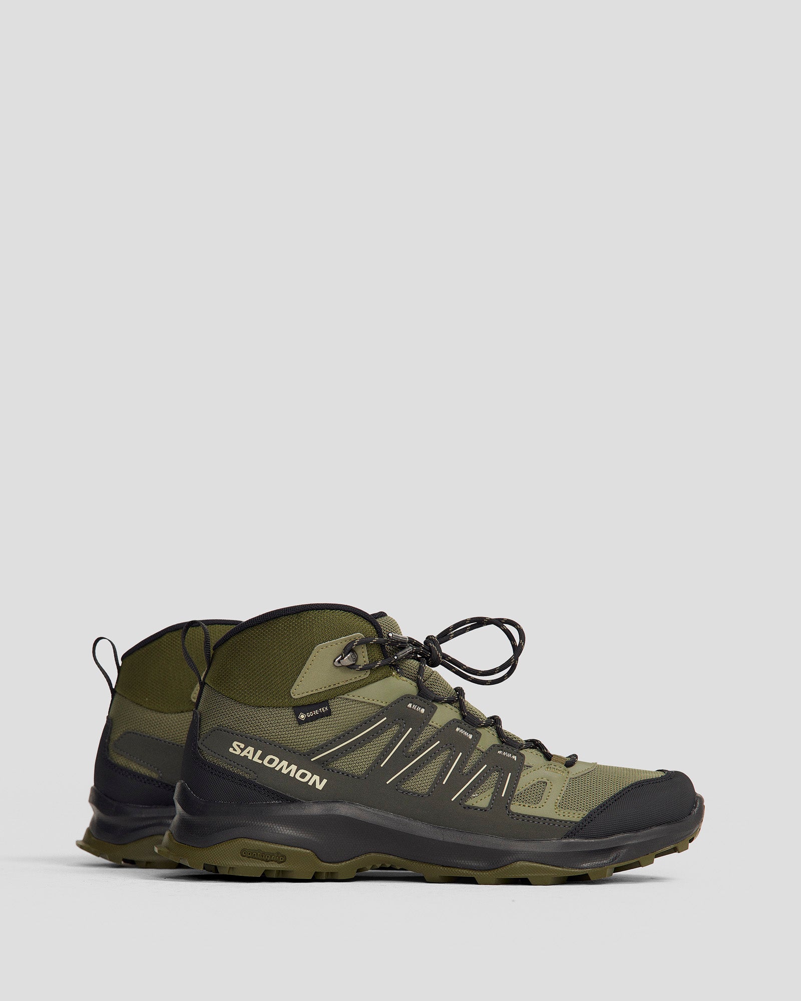 Men's Salomon Grivola Mid Waterproof Hiking Boots - Deep Lichen Green/Black/Olive Night | Durable Outdoor Trekking Shoes for Mountain Climbing & Backpacking Adventures
