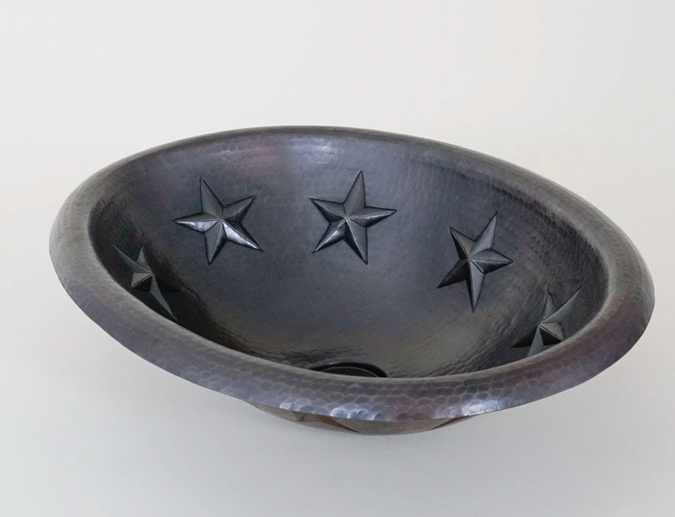 Modern Oval Copper Sink with Unique Stars Design - Handcrafted Farmhouse Bathroom & Kitchen Sink for Rustic Home Decor