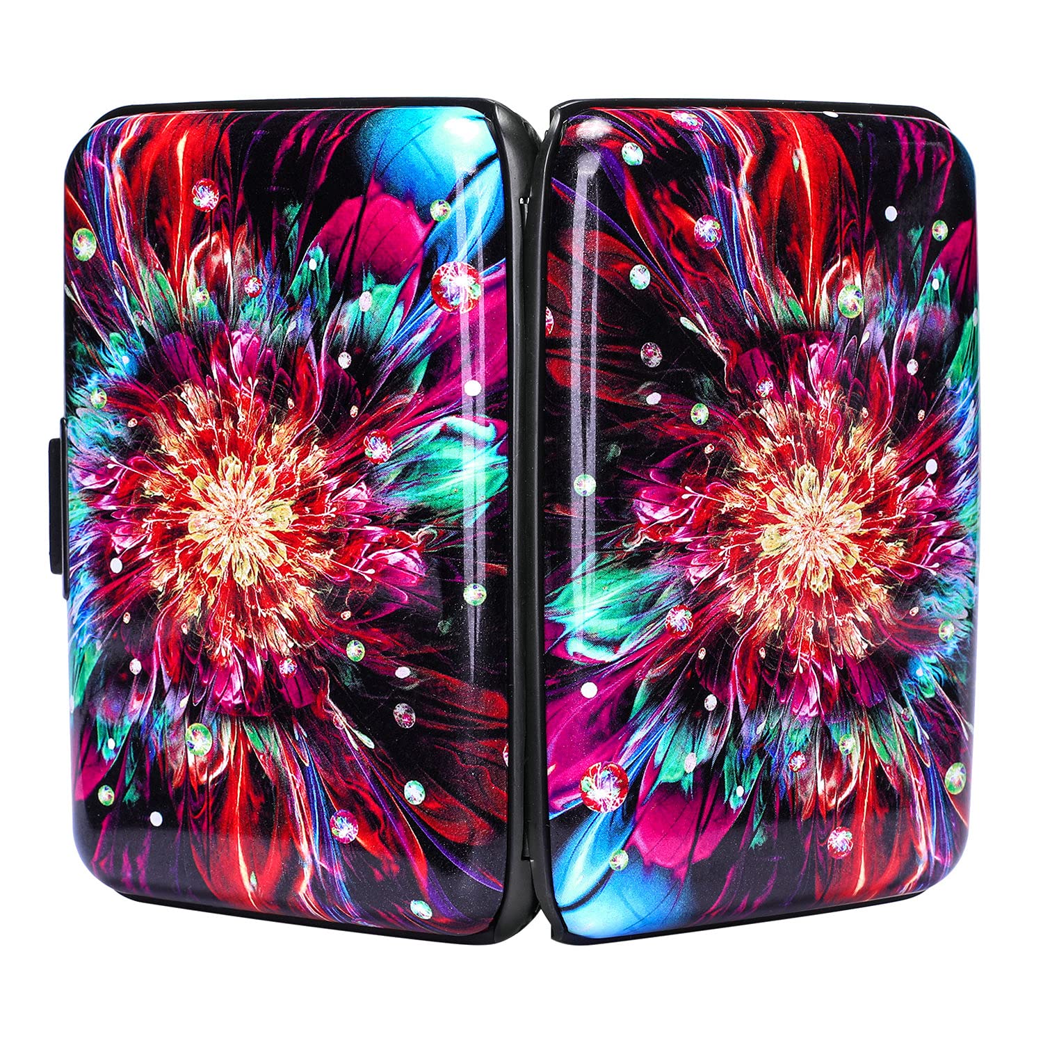 ELFISH Mini RFID Blocking Aluminum Wallet - Slim Credit Card Holder for Men & Women - Metal ID & Business Card Case (Gorgeous Flower Design) - Perfect for Travel, Work & Everyday Use