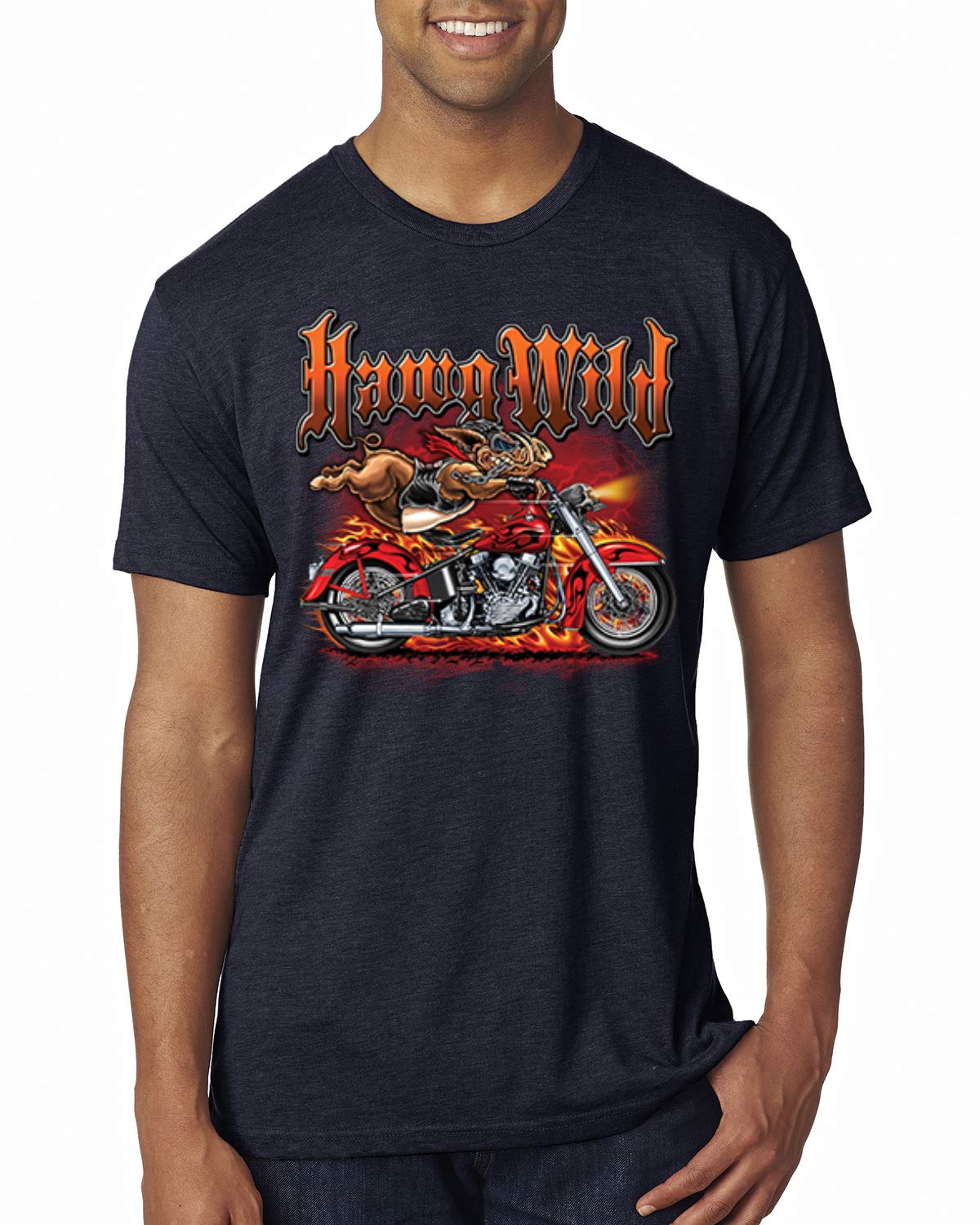 Wild Hawg Motorcycle Flaming Cars & Trucks Men's Premium Tri-Blend T-Shirt - Comfortable & Stylish for Bikers, Car Enthusiasts & Casual Wear