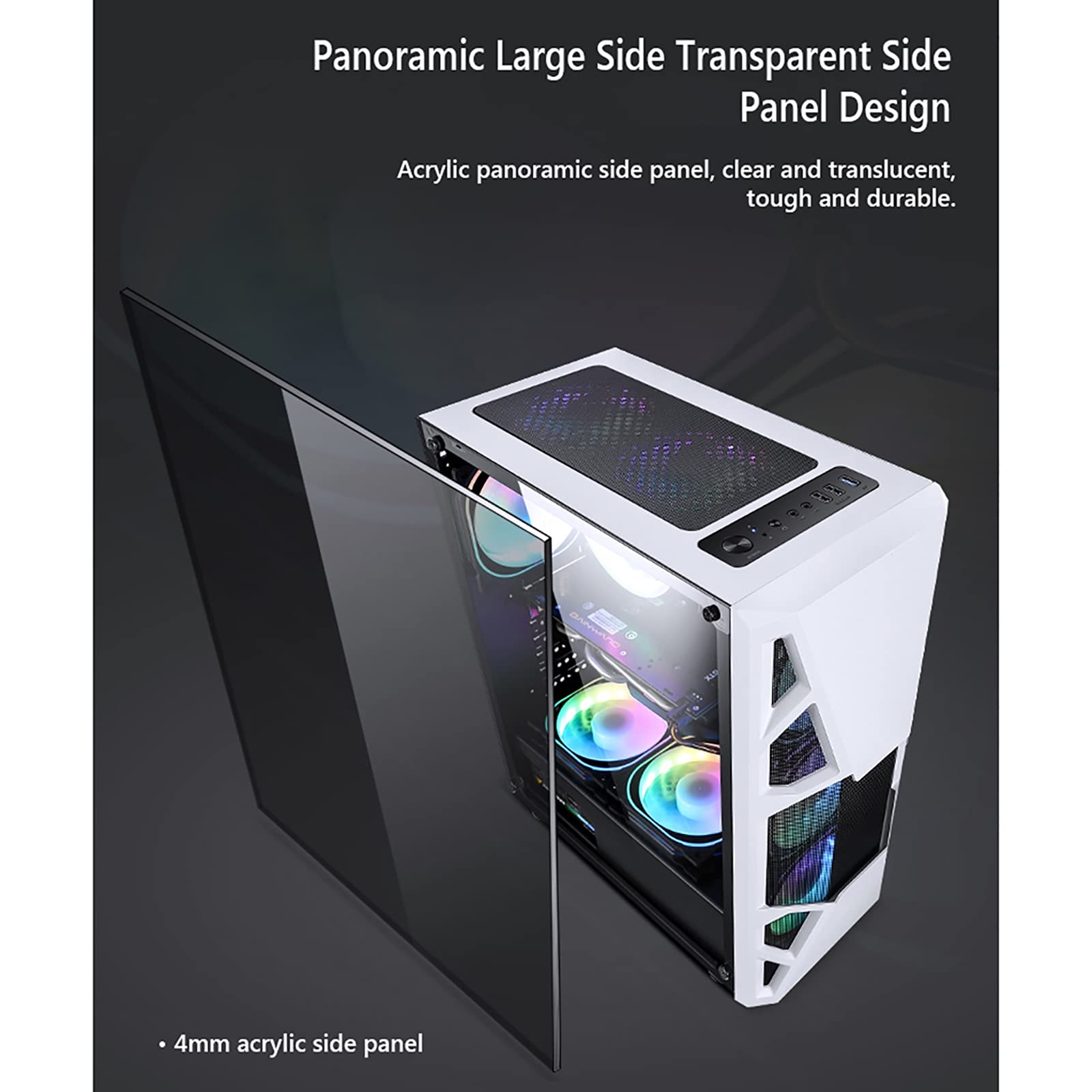 ATX Gaming Case - Micro ATX PC Case/ATX Computer Case - Mid Tower with Acrylic Glass Panel - Supports Fan & Water Cooling (Black) - Perfect for Gaming Rigs, Workstations & Custom PC Builds