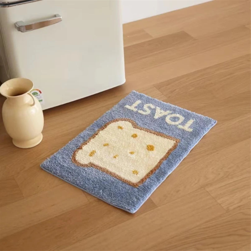 Non-Slip Cartoon Butter & Toast Floor Mat - Soft Kitchen Rug for Kids Playroom, Dining Area, and Bathroom Safety