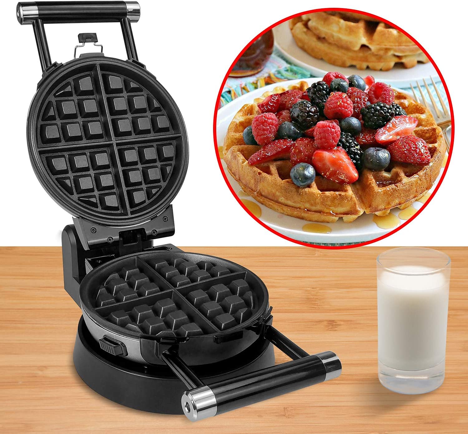 3-in-1 Waffle Maker with Removable Nonstick Plates - Belgian, Omelet & Egg Waffle Maker, 360° Rotating Design for Perfect Breakfast, Brunch & Desserts - Ideal for Home, Office & Camping Use