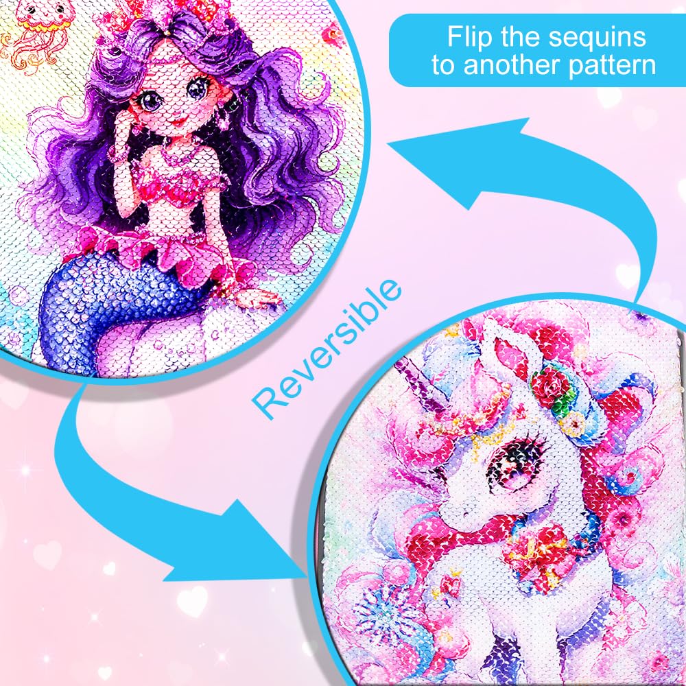 Sparkly Mermaid Rolling Suitcase for Girls - Kids Sequins Luggage with Wheels, Cute Travel Carry-On for Toddler, Preschool & Elementary School - Perfect for Airplane Trips, Sleepovers & Vacation Adventures